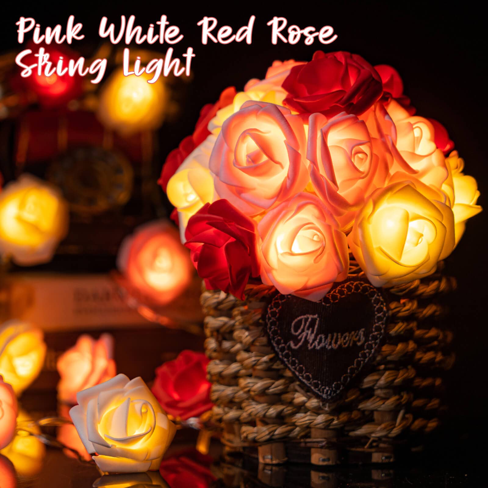 Amazon.com: Rose Flower String Lights, 20 LED Battery