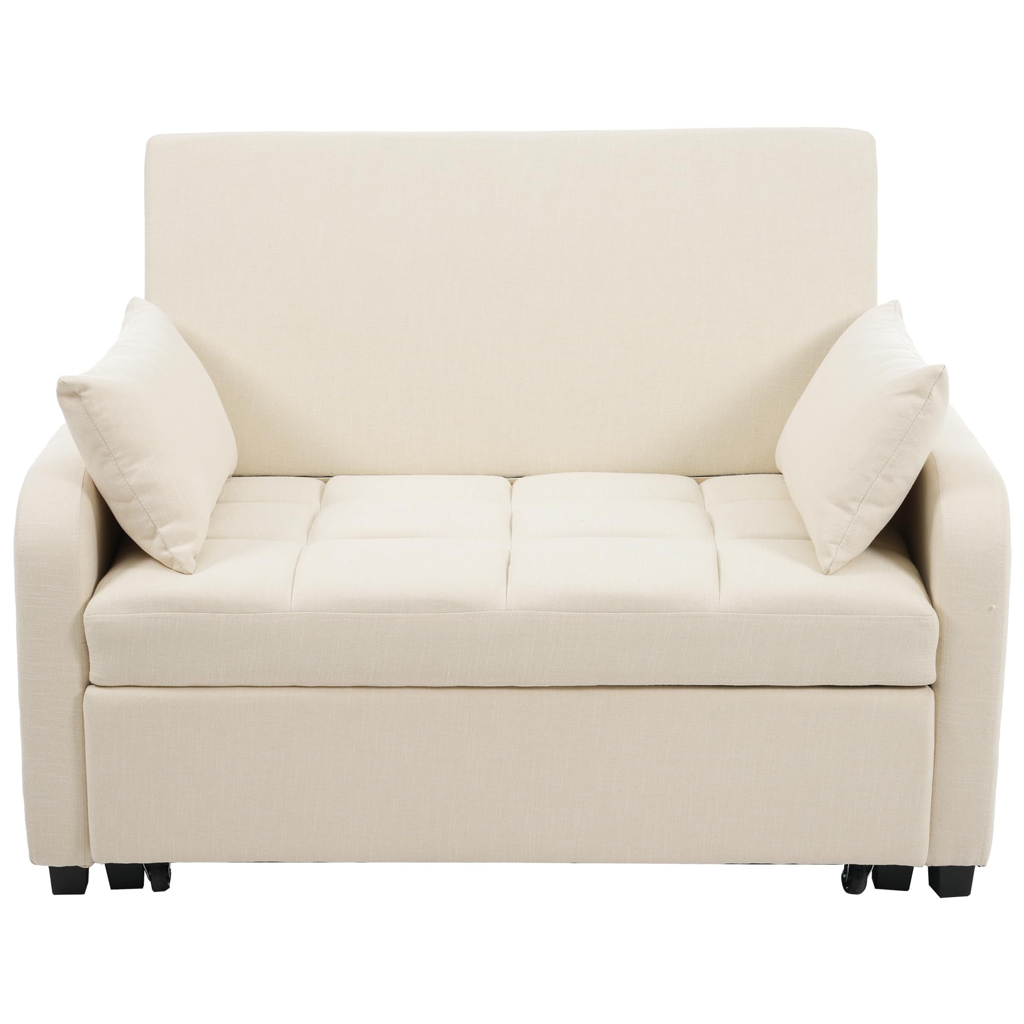 Merax Schlafsofa 2-Sitzer Kleines Sofa mit Schlaffunktion | 180x127 cm - Modernes Klappsofa 3-in-1 Schlafcouch Ausziehbar mit Verstellbarer Rückenlehne, Seitentaschen - Leinenstoff Sofabett, Beige