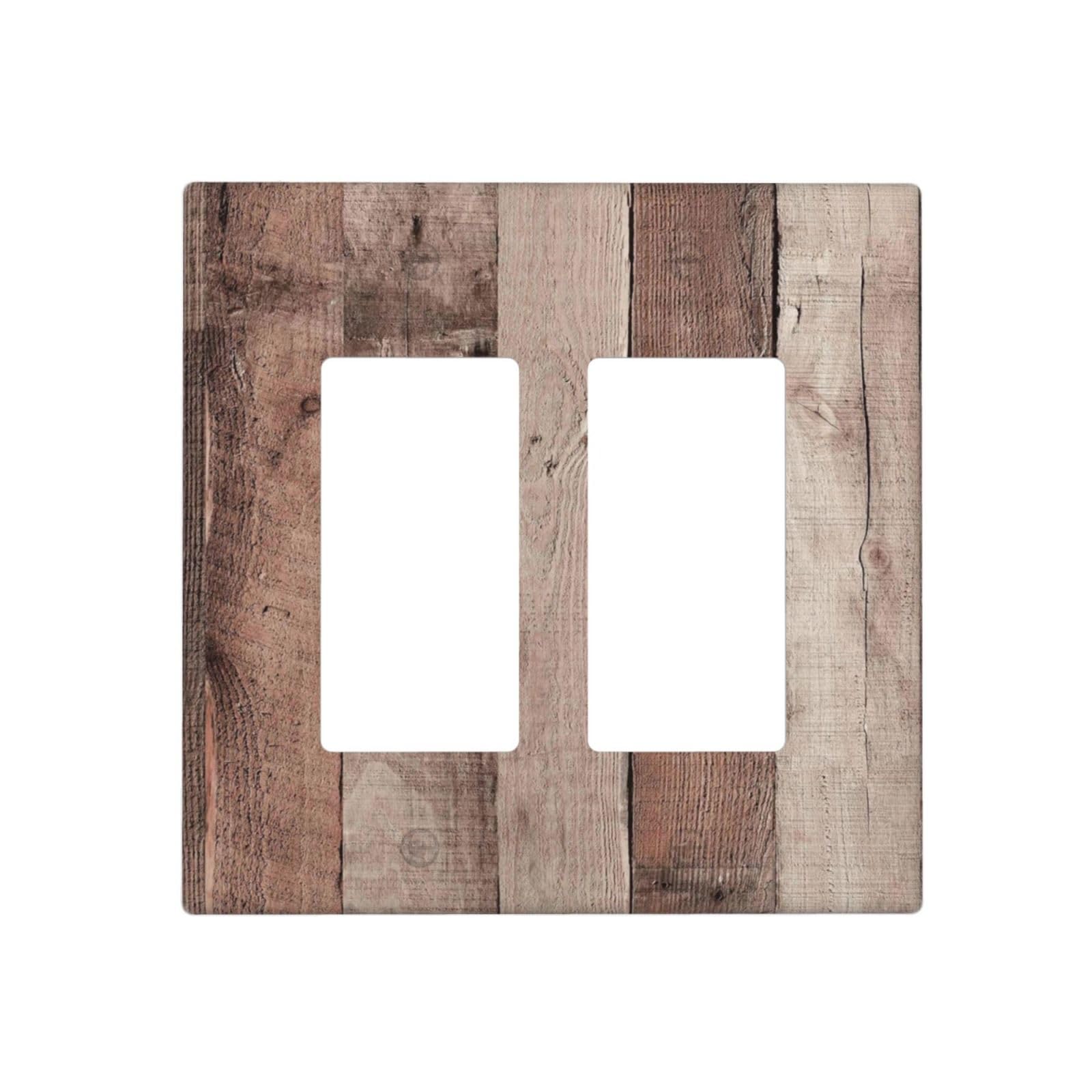 Wpshijia Light Switch Cover Rustic Barn wood Westen country Retro Wooden 2 Gang Double Rocker Outlet Cover Decorative Switch plates Electrical GFCI
