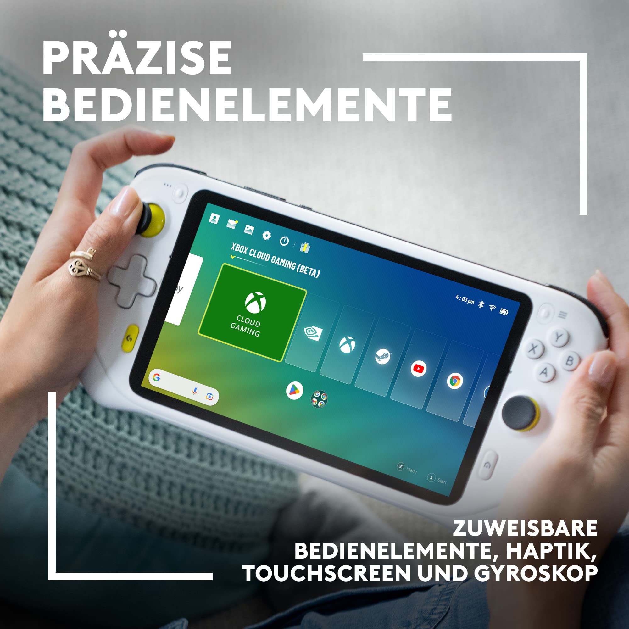 Logitech G Cloud Gaming Handheld, tragbare Spielkonsole mit langer Akkulaufzeit, 7-Zoll-1080p-Touchscreen, federleichtes Design, Xbox Cloud Gaming, NVIDIA GeForce now, Google Play - Weiß