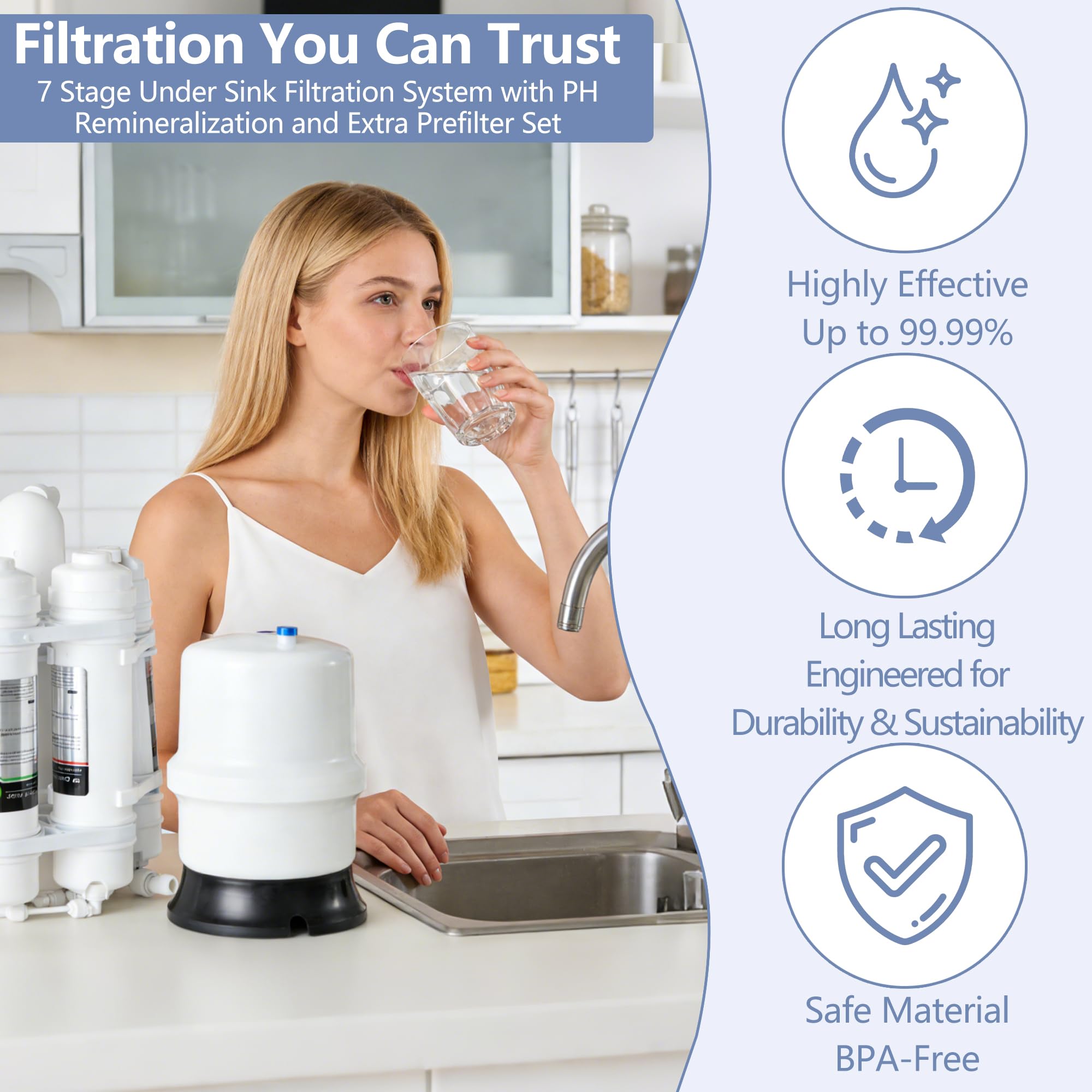 MAFC-ERP-L Artesian - Sistema de filtro de agua de ósmosis inversa para debajo del fregadero, purificador de agua potable RO de 7 etapas, alto flujo, mejora mineral, fácil instalación
