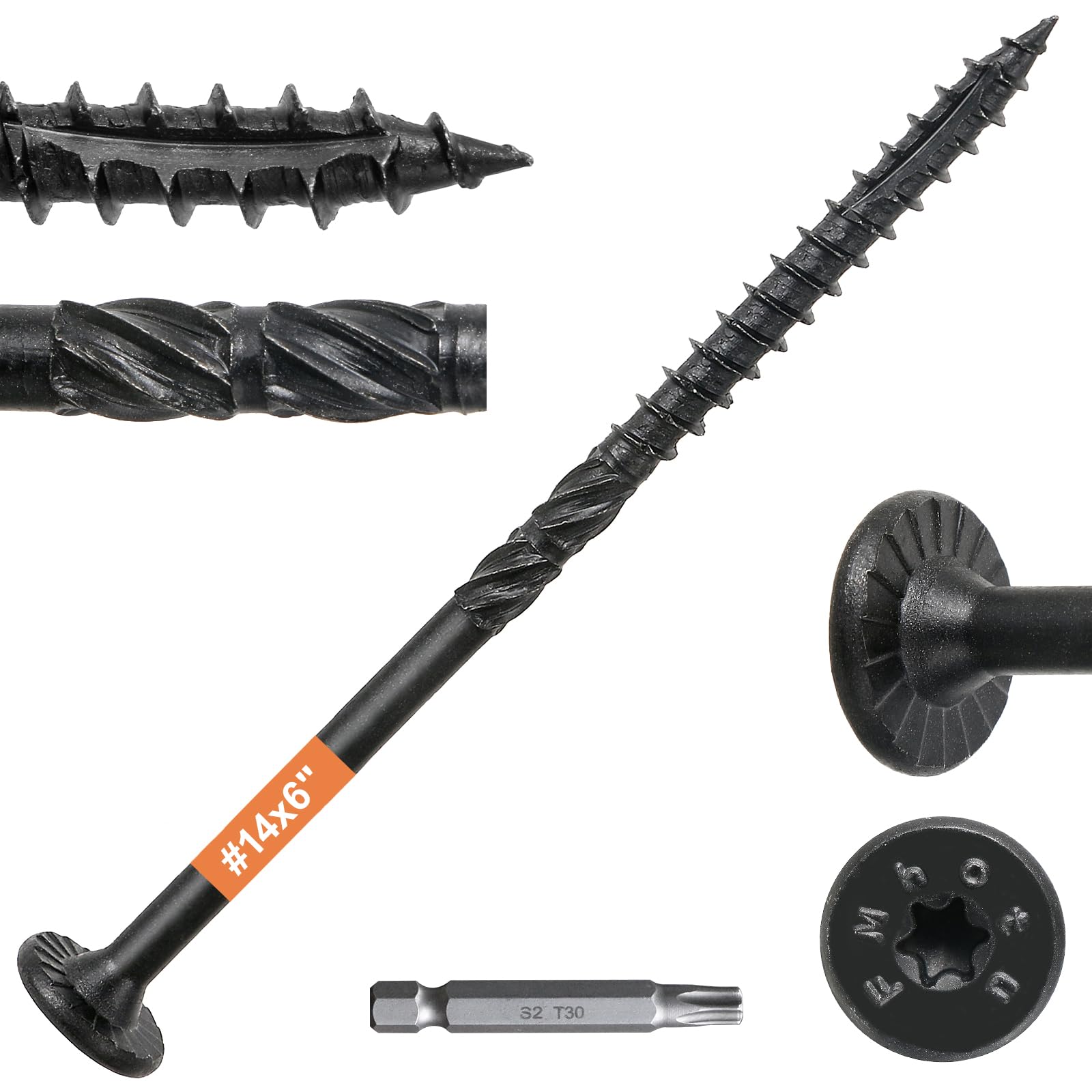 #14 x 6 Wood Structural Lag Screws 300Pcs Star Drive Decking Screws, Rust Resistant Timber Screws for Timber/Log/Landscaping Wood