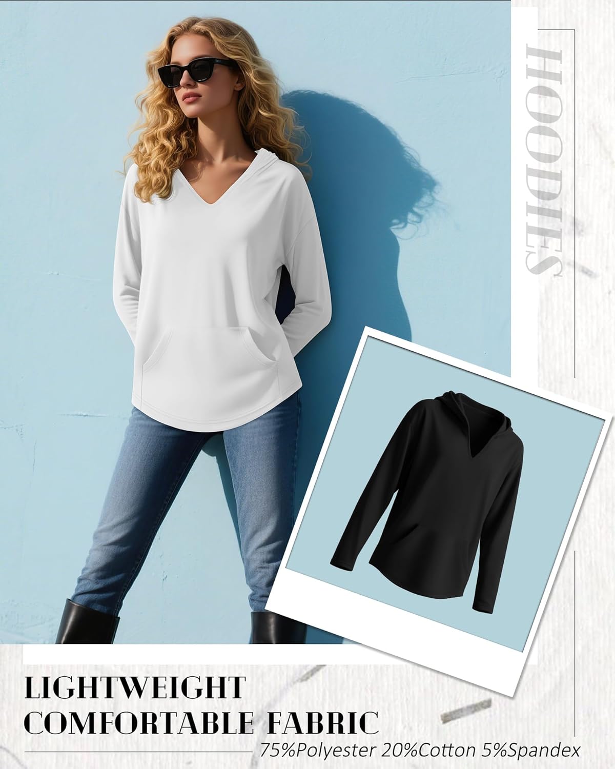 3 Pack Women's Long Sleeve Hoodies V Neck Curved Hem Sweatshirts Casual Loose Fit Lightweight Workout Fall Pullovers - Image 5