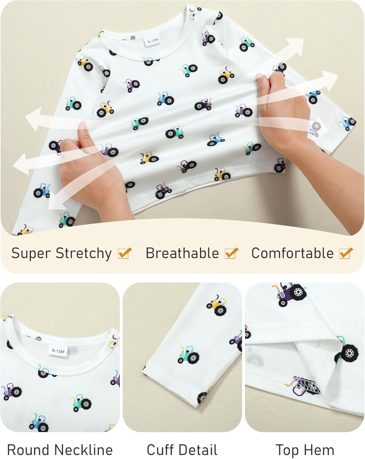 ZOEREA Toddler Baby Boys Clothes Outfit Long Sleeve T-Shirt and Romper Set Cute Jumpsuit Overalls Solid Color 6M-4T - Image 3