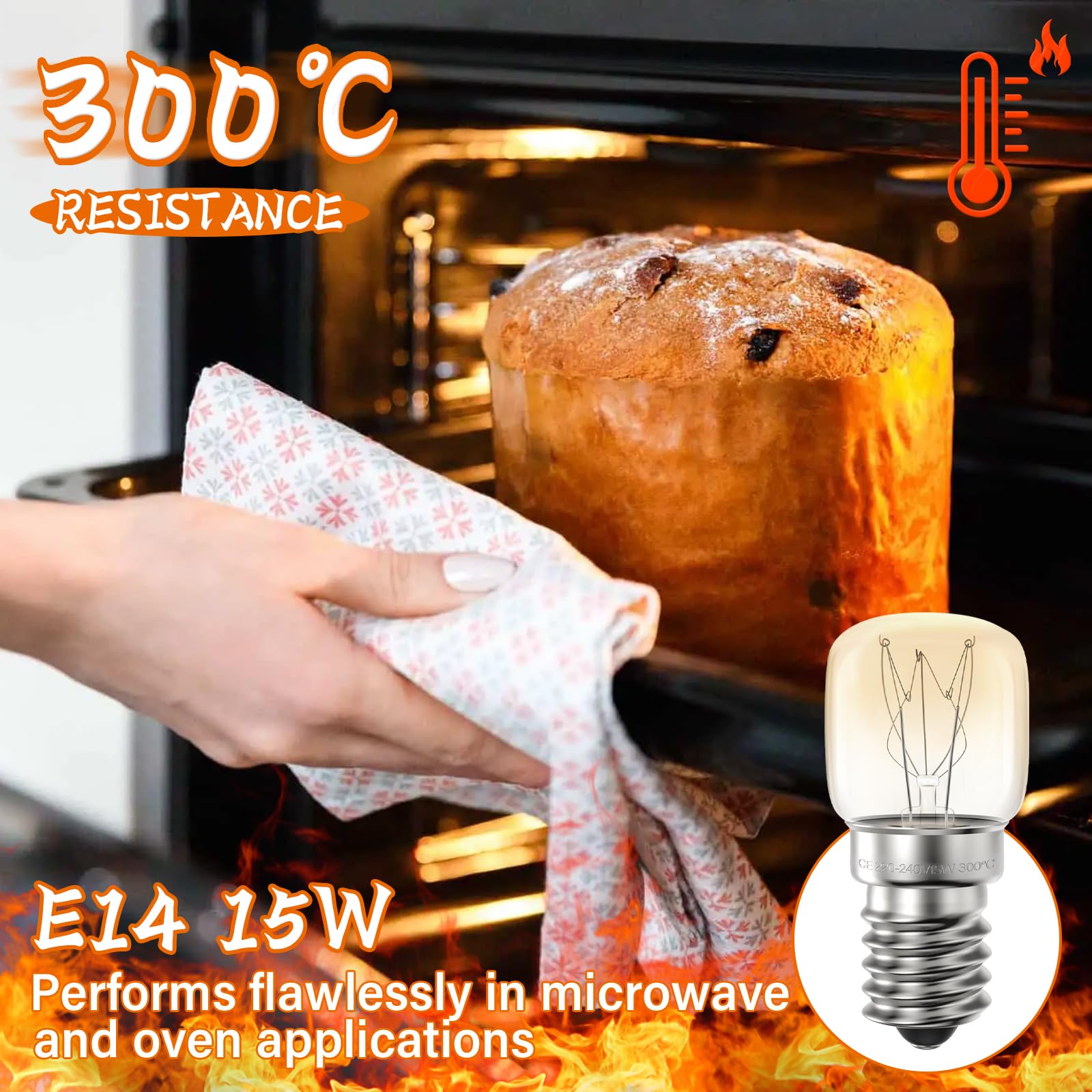 Żarówka E14 15W do piekarnika, żarówki E14,wytrzymała 300 stopni, ciepła biel, lodówka, 2700K 85Lm, 4 szt