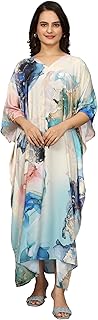 gnd art studio Long Kaftan in Soft Silk with Exclusive Multicolor Floral Digital Print and 3/4th Sleeves Perfect for Resort Wear and Beach Days-picture-19