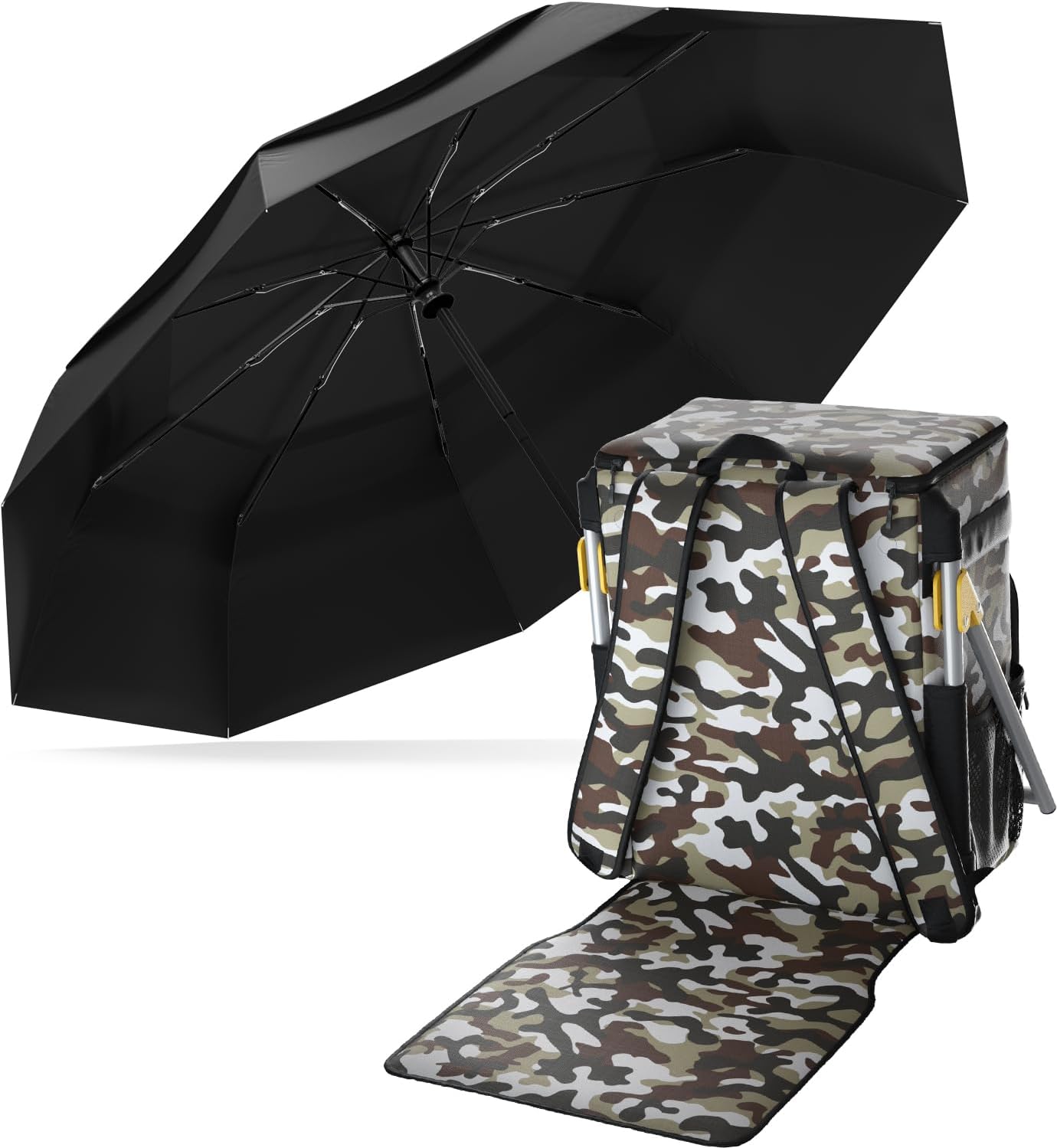 Everlasting Comfort Cooler Backpack Chair and Travel Umbrella – Built-in Seating and Weather Protection for Beach, Park, and Outdoor Events