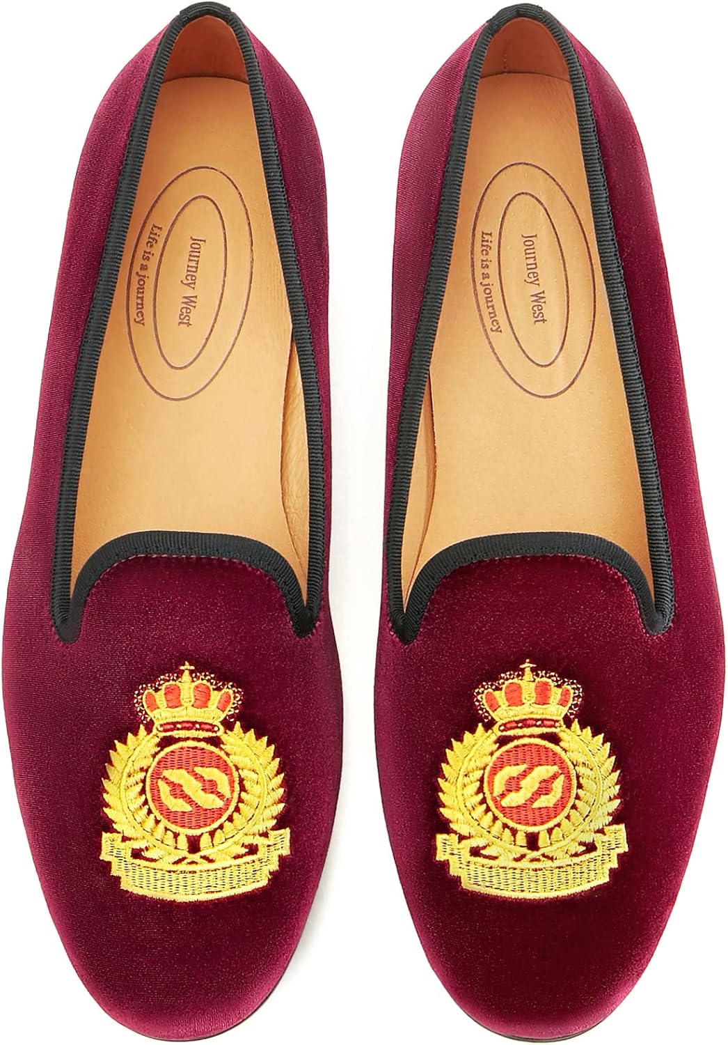 Journey West Men's Velvet Loafers Embroidery Slip-On Loafers Tuxedo Dress Shoes Smoking Slippers for Men