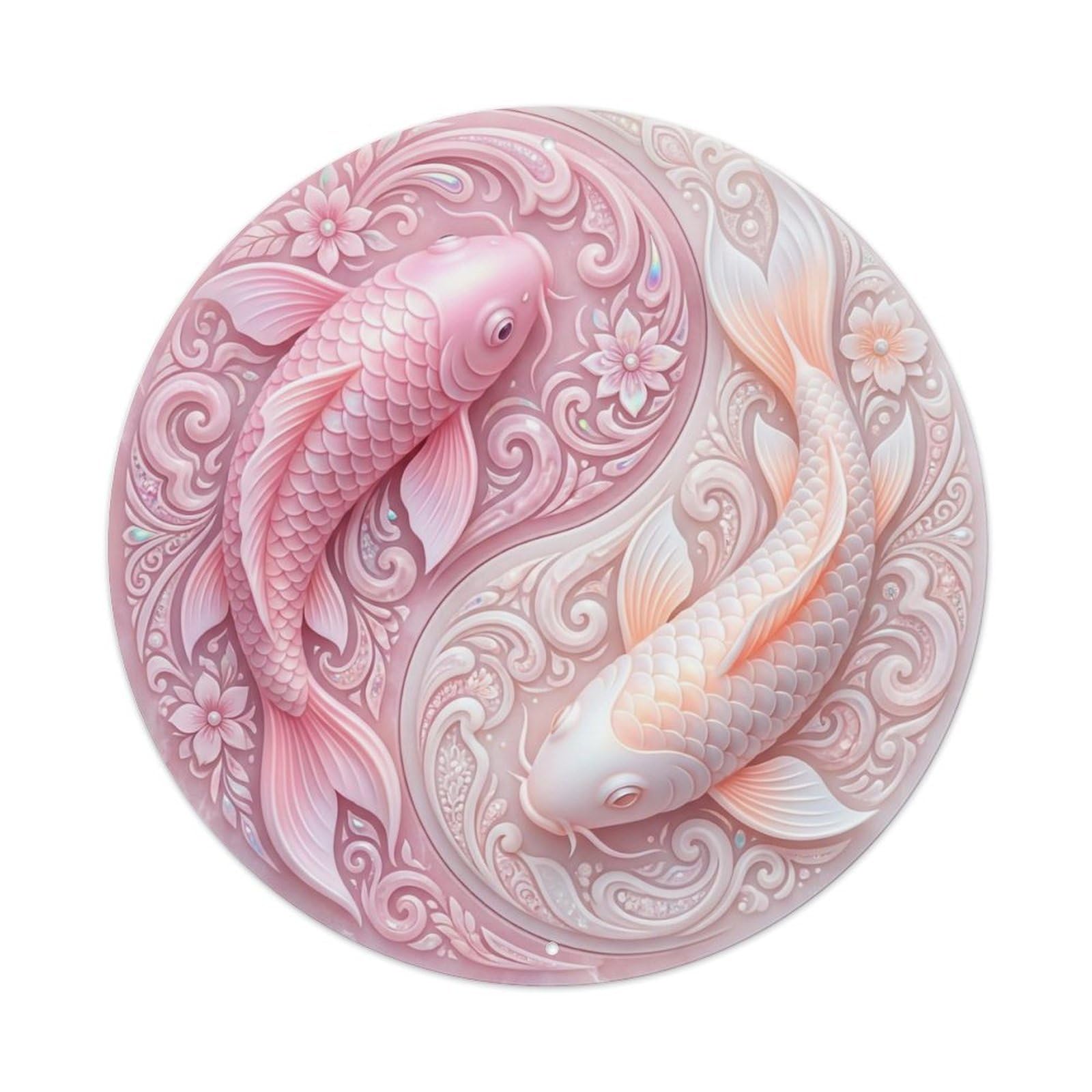 Tai Chi Koi Fish Poudretteite Pink Stone Metal Tin Sign