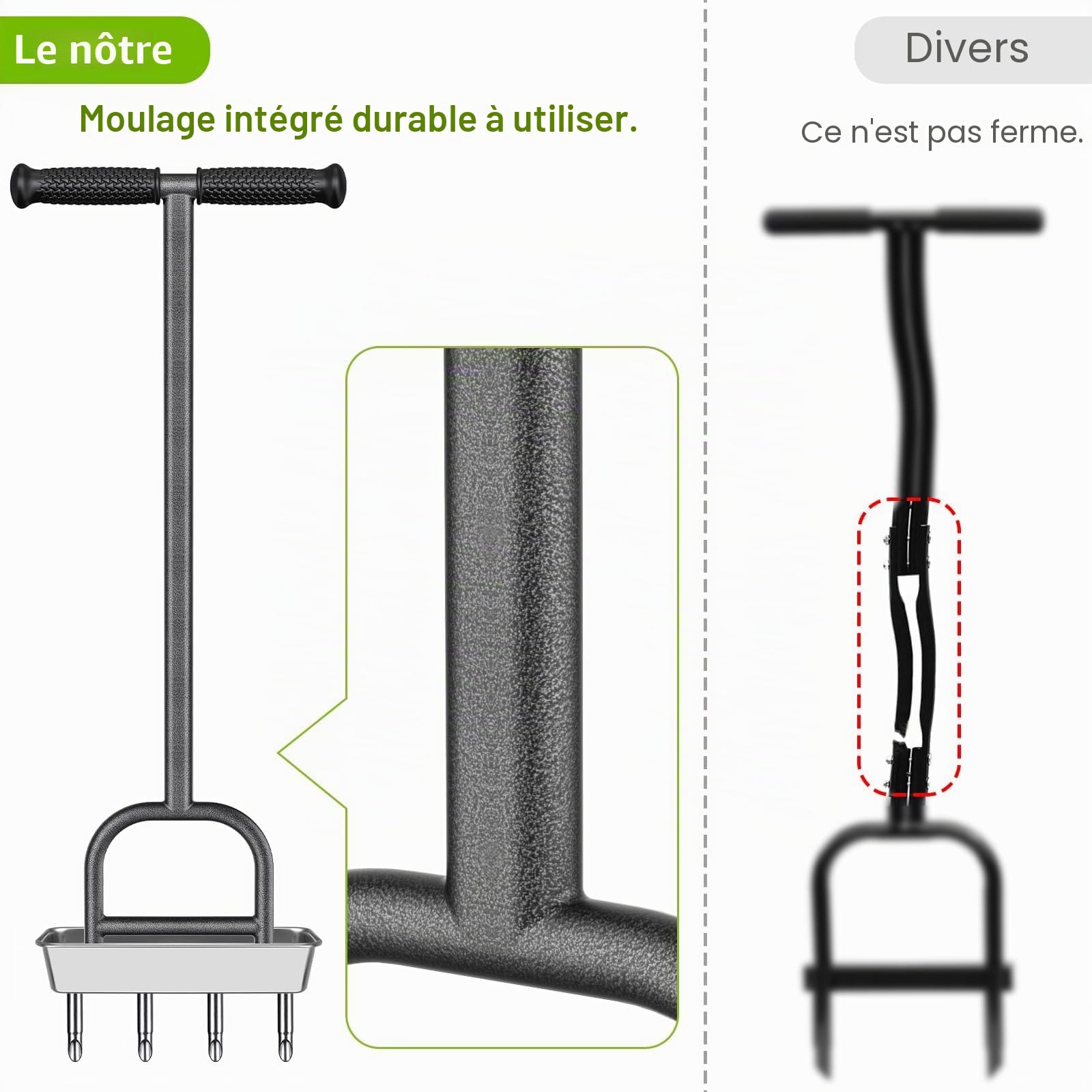 BeneLabel Aérateur de Gazon, Core de Pelouse Manuel Scarificateur Outil d'aération du Sol en Acier Inoxydable 4 Dents Creuse avec Plateau de Rangement pour Ameublir le Sol et Améliorer la Pelouse,93cm