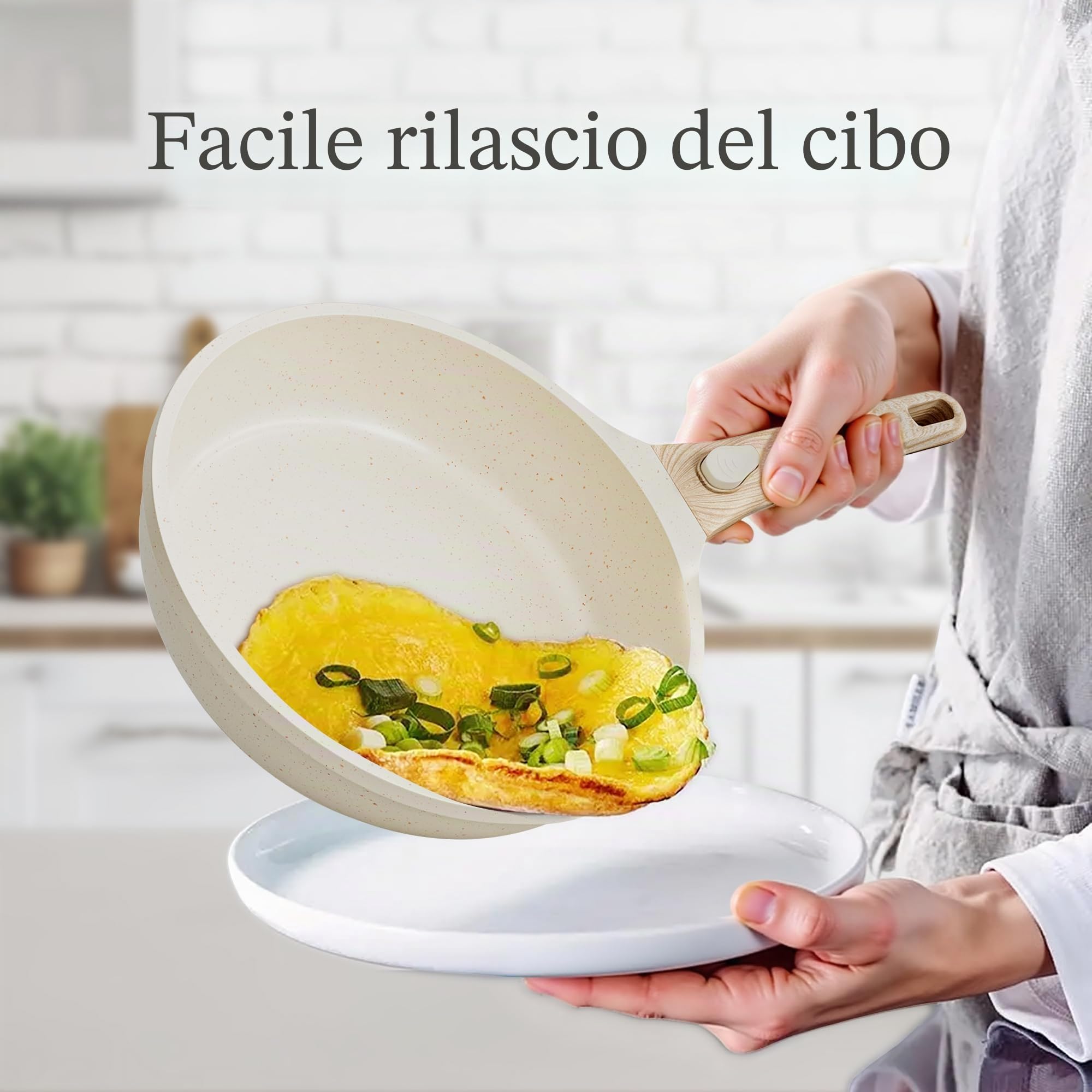 RIOVARM Induzione Set di padelle con manici staccabili, Antiaderente Padelle universali con coperchi 20 cm 24 cm 28 cm, Granito Padella per omelette, Set di pentole Adatto per forno e lavastoviglie