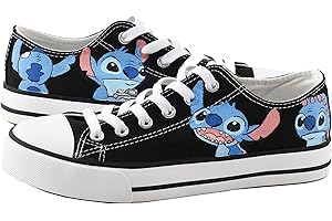Zapatos de Stitch personalizados para niña, zapatillas de lona negras pintadas a...