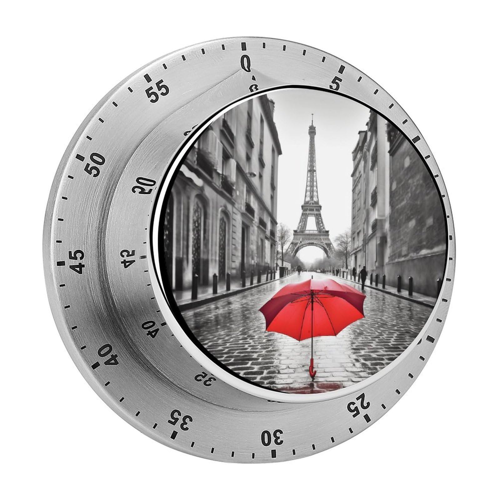 Eiffel Tower Paris Red Umbrella Kitchen Timer for Cooking Chef Cooking Magnetic Timer Loud Alarm Mechanical Desk Stainless Countdown Reminder