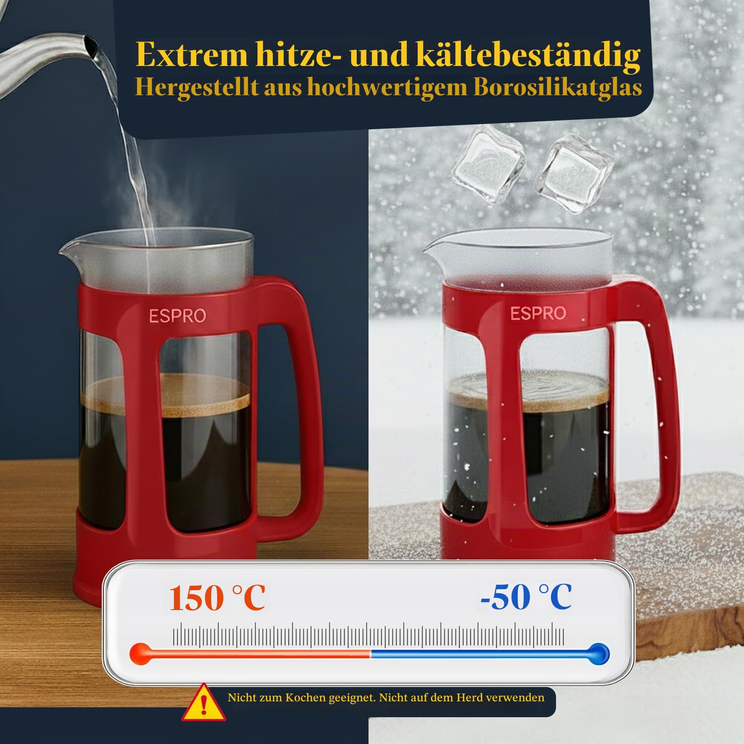ESPRO P3 Light French Press, Doppel-Mikrofilter, Glas, 930 ml, Rot