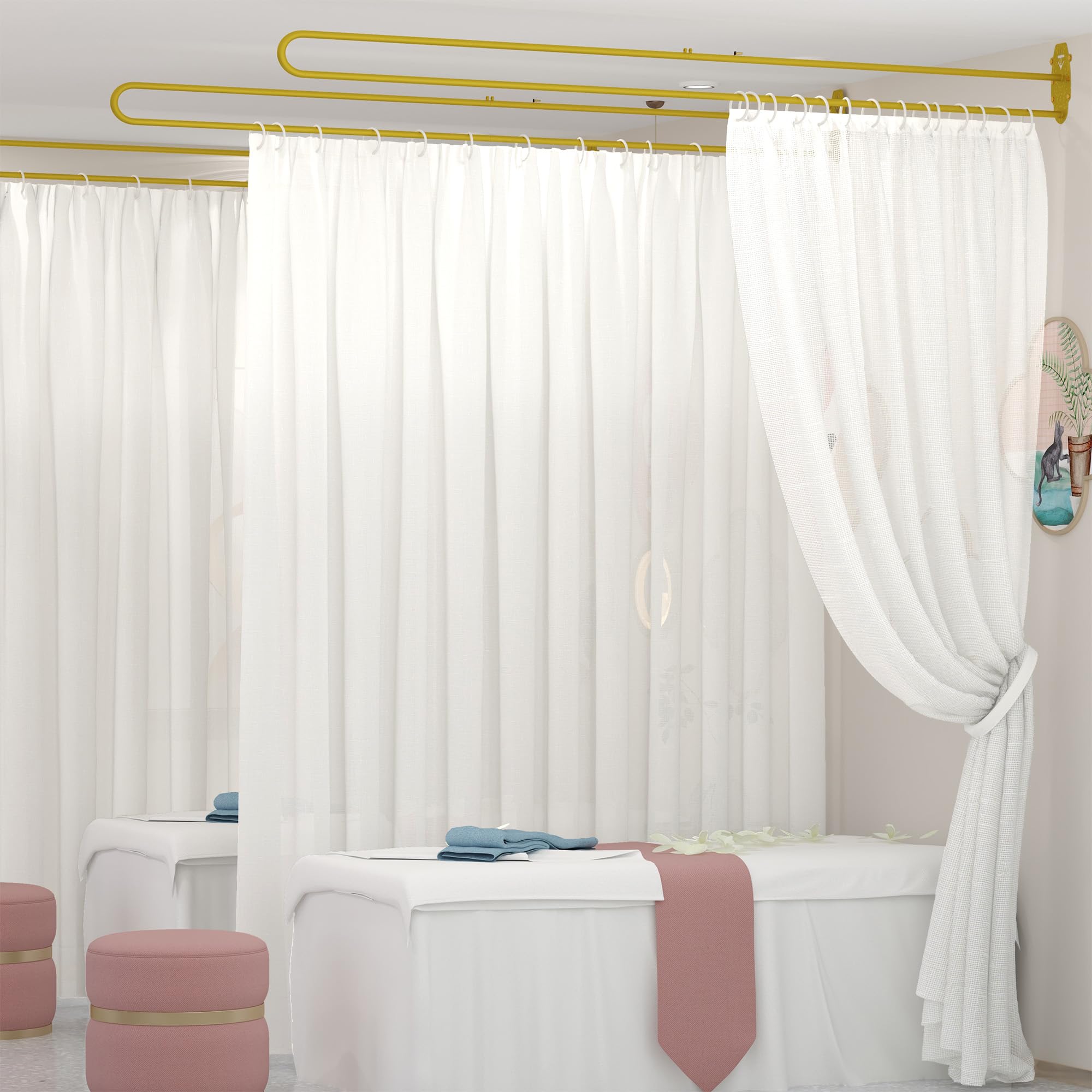 Cortinas de privacidad para divisor de habitación, cortina de privacidad montada en la pared con soporte de metal, cortinas divisoras de habitación portátiles en forma de U para sala de estar