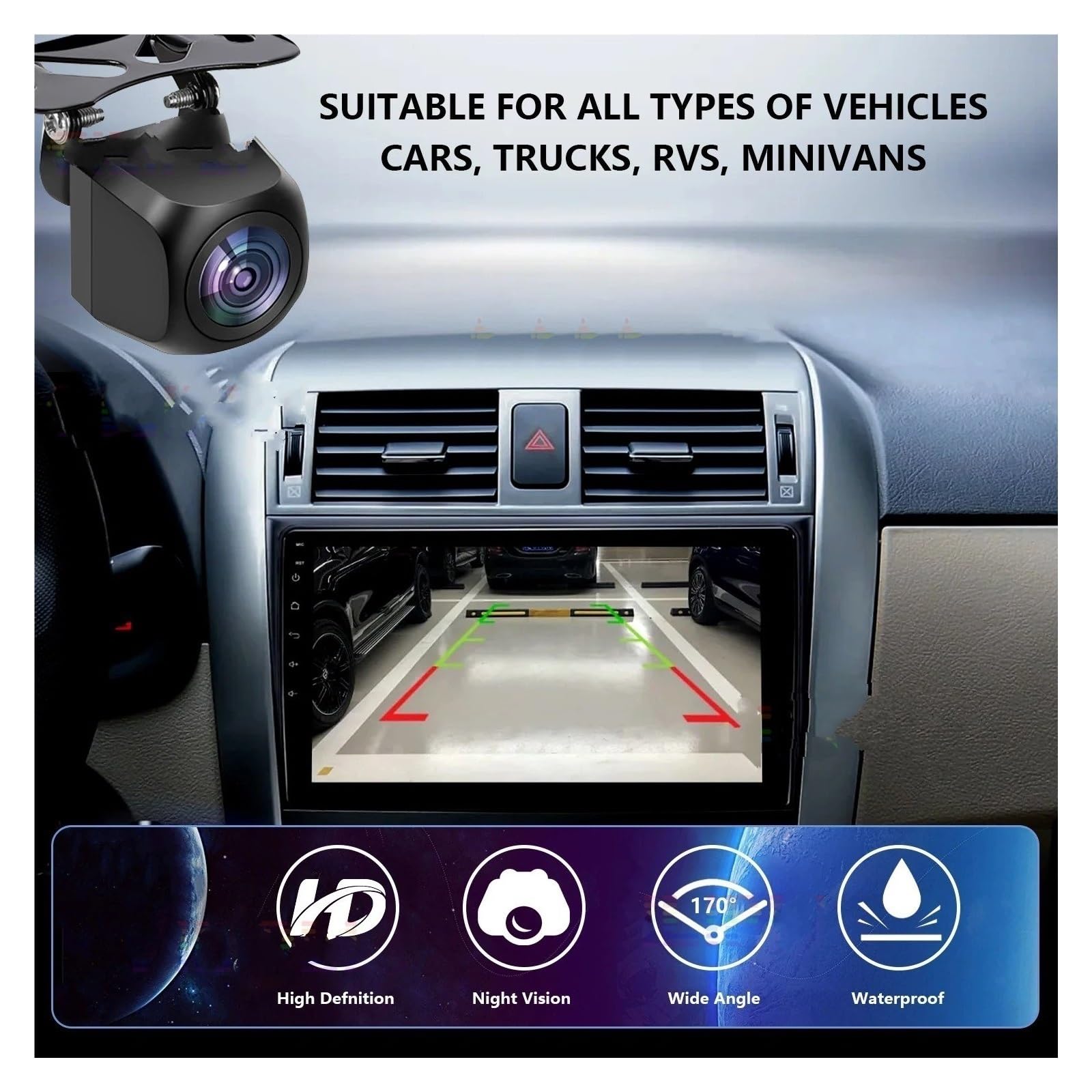 Cámara Visión Trasera para Coche AHD Monitor Vídeo HD para Estacionamiento Inverso Resistente Al Agua Visión Nocturna Lente Visión Trasera Cámara Cámara Trasera