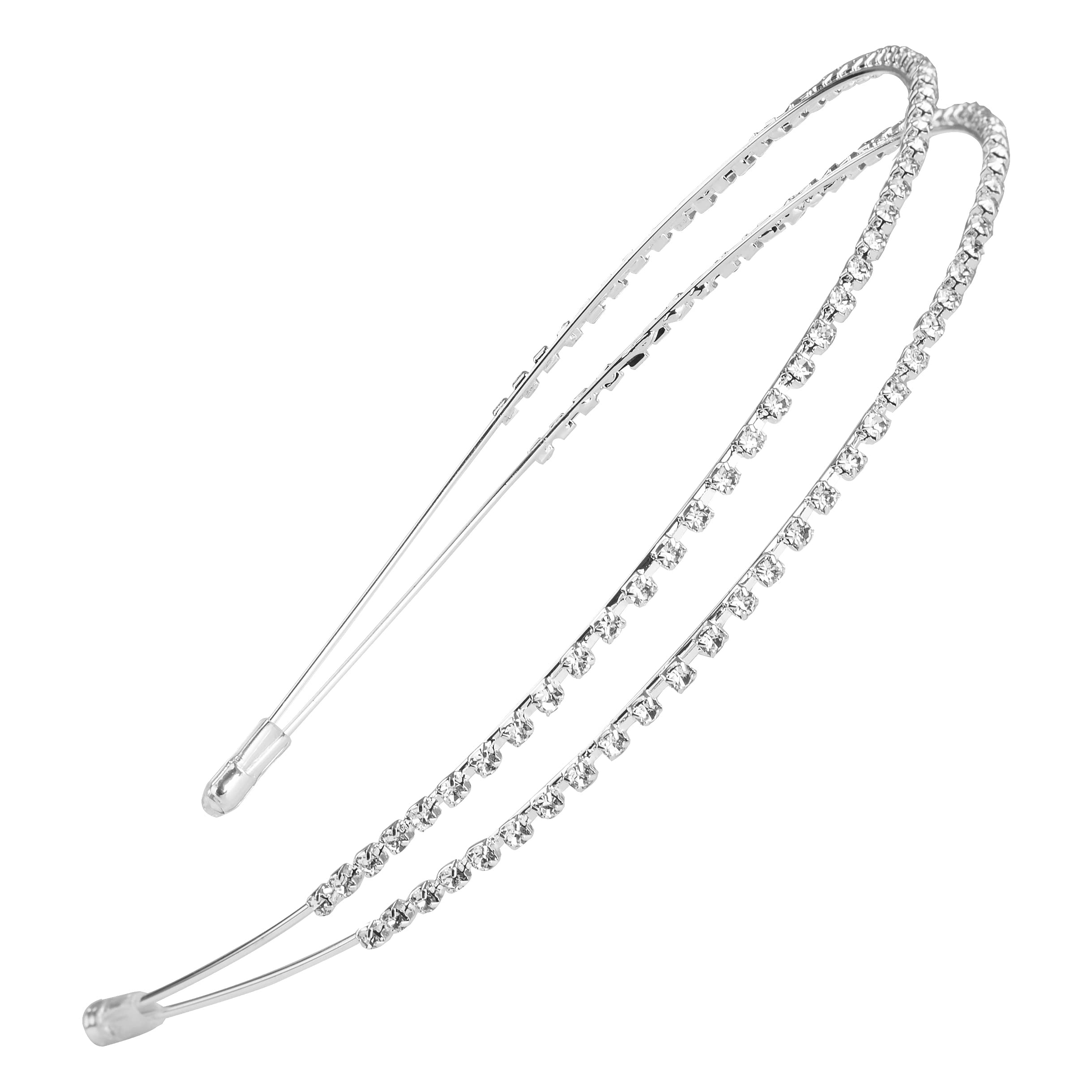 Serre-tête argenté strass cristal double rangée accessoire cheveux mariage chic
