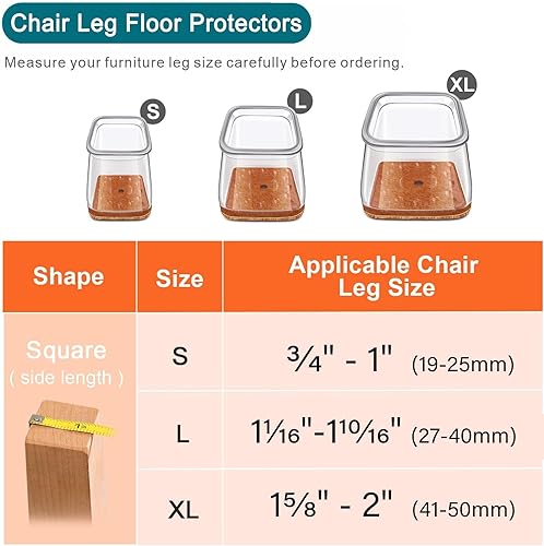 Miniatura 2 de Ansible 24 protectores cuadrados extra grandes para patas de silla, almohadillas de fieltro para muebles, fundas de silicona para sillas,