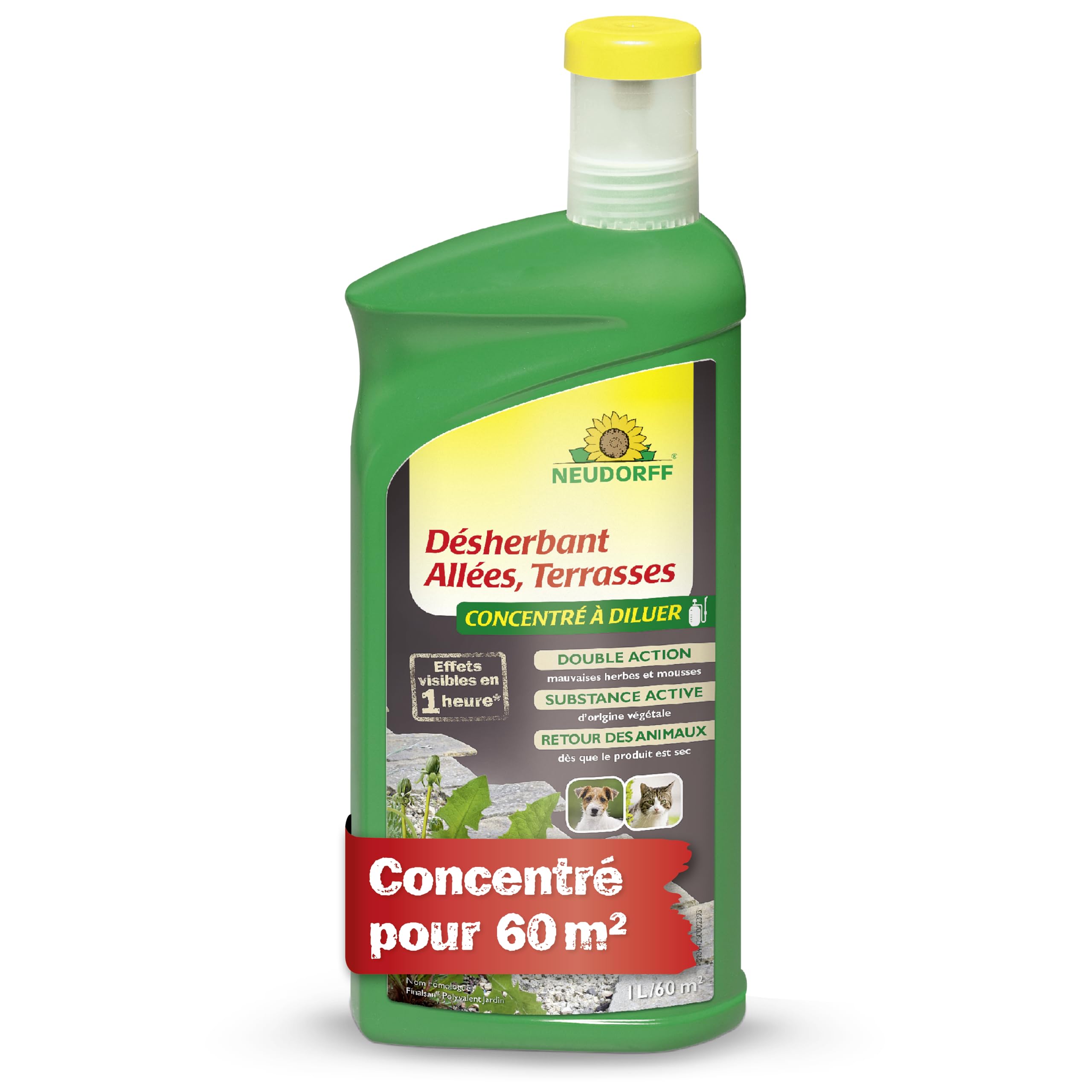 Neudorff Finalsan Désherbant Allées, Terrasses – Désherbant puissant sans glyphosate, action rapide sur mauvaises herbes et mousses, 1 L