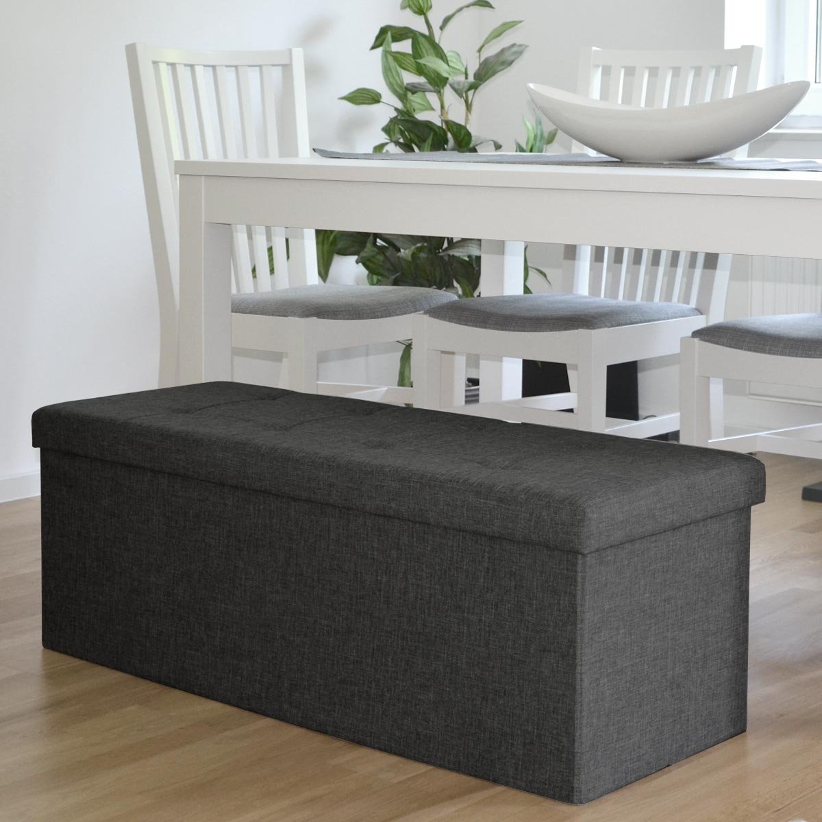 DuneDesign Otomana XXL Banca Plegable 110x38x38cm Incl 2 Paredes divisorias 120L pie de Cama Rectangular sofá Forrado con Tela 3 plazas Gris Oscuro