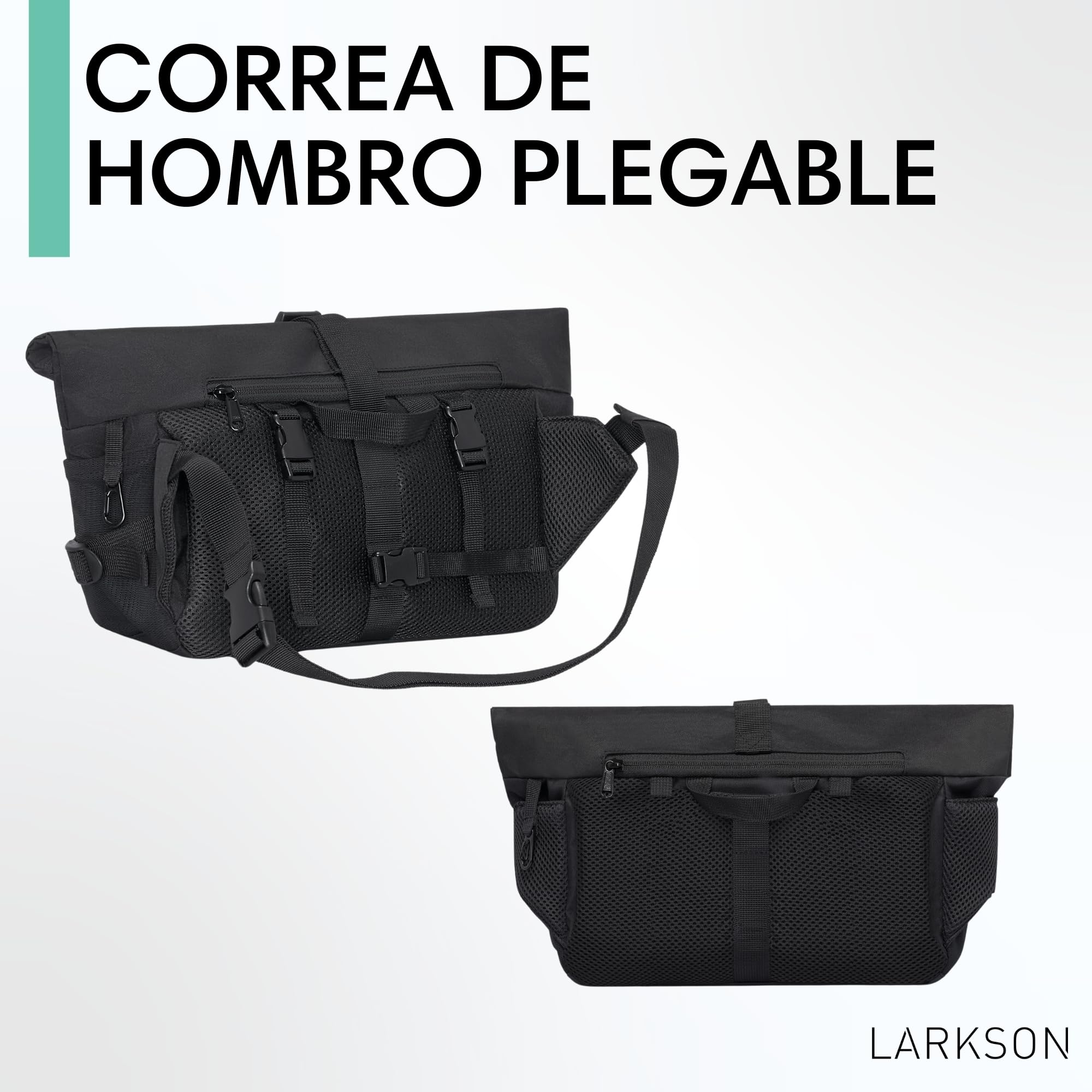 LARKSON Bolsa Manillar Bicicleta Negro - Lasse - Bolsa 2 en 1 para Bici y Bandolera - con Reflejo - Repelente al Agua