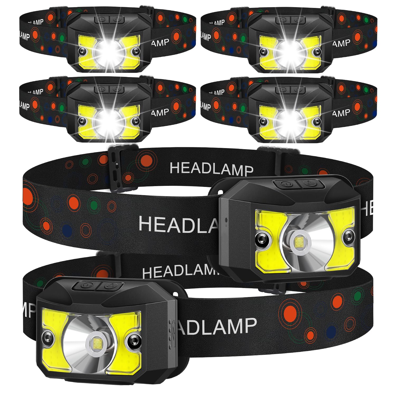 6 Pack Head Torch Rechargeable, Super Bright Headlamp Headlight with 8 Light Modes,Waterproof,Long Battery Life LED Lightweight Camping Essentials for Camping,Outdoors,Emergency,Running,Hiking