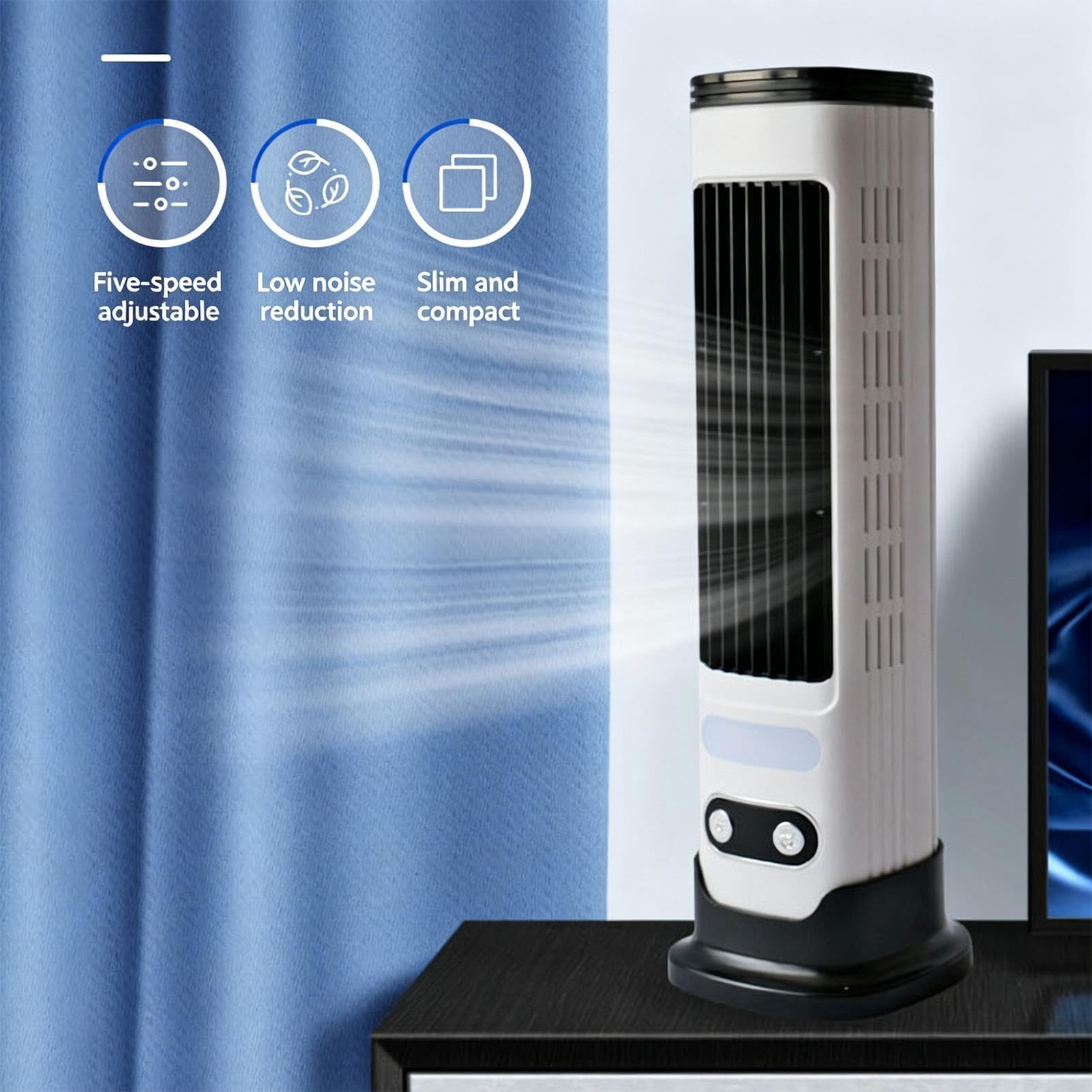 Genérico Turmventilator für Schlafzimmer, vertikaler Ventilator mit 5 Geschwindigkeiten, oszillierender Turm, wiederaufladbar, USB, leise, für Camping, , Zuhause, Büro, Schreibtisch, Küche