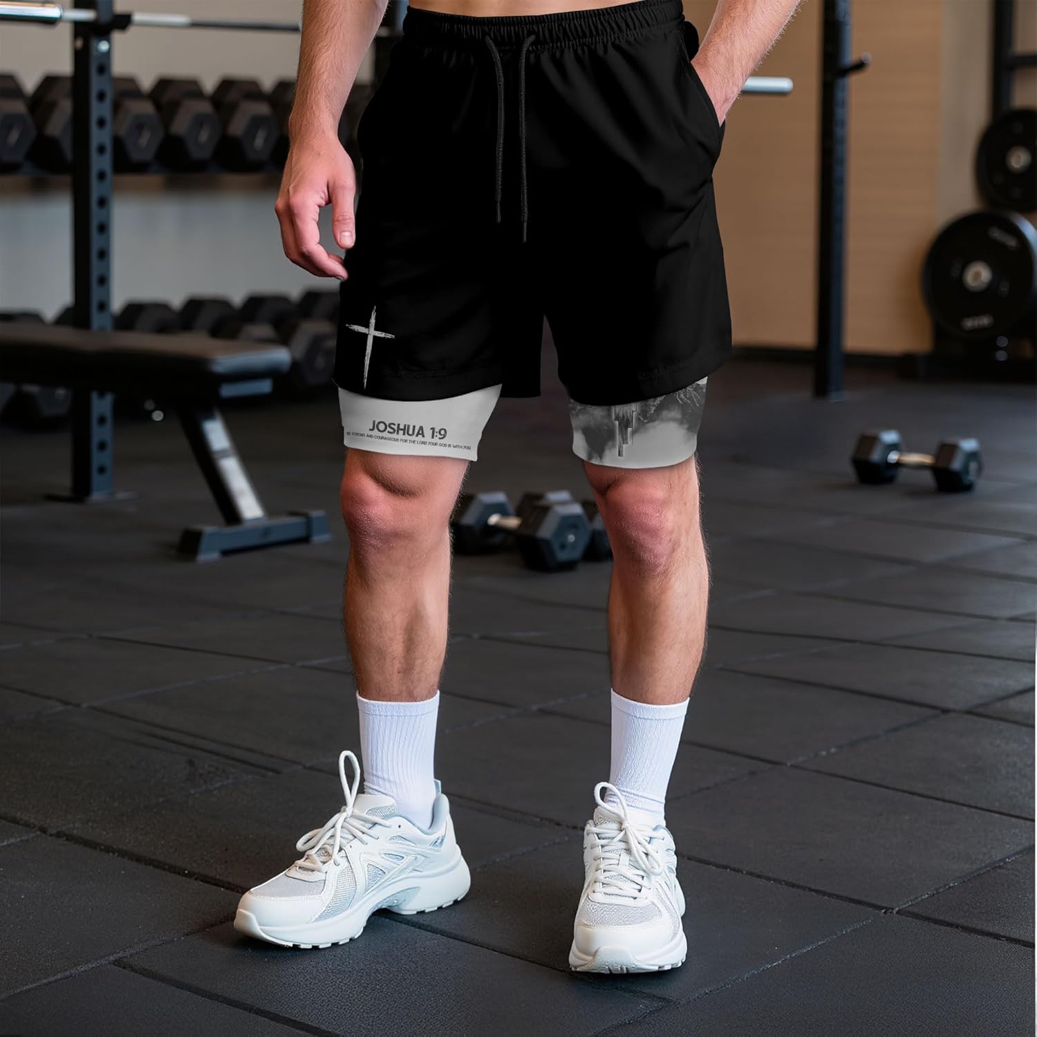 Work Out Shorts Gym for Men, Bible Verse Activewear, Shorts with Compression Liner Men