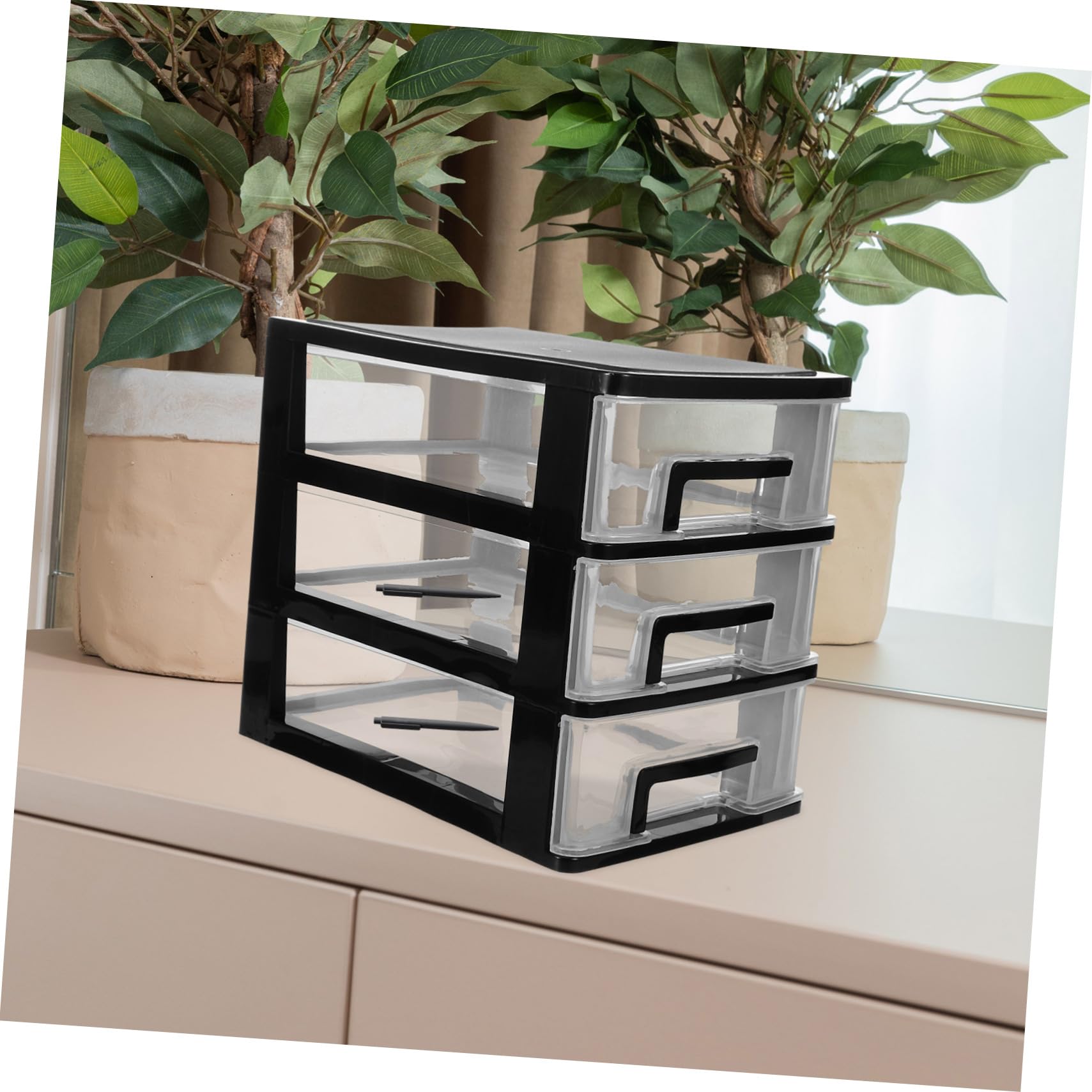 ULTECHNOVO Cassettiera in Plastica Trasparente a 3 Livelli Cassetti, Mobiletto Portaoggetti Compatto e Leggero Per Scrivania Ufficio e Casa, Organizer Multiuso Per Piccoli Spazi