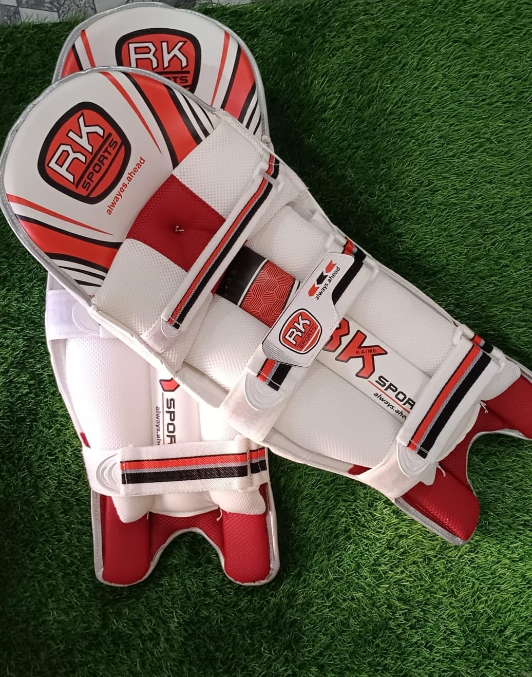 RK KAIME SPORTS Cotton Batting Pad Club Ultimate Intense - Legguard Practice Pad for Mens Youth & Boys (Youth) (White, Red) 2
