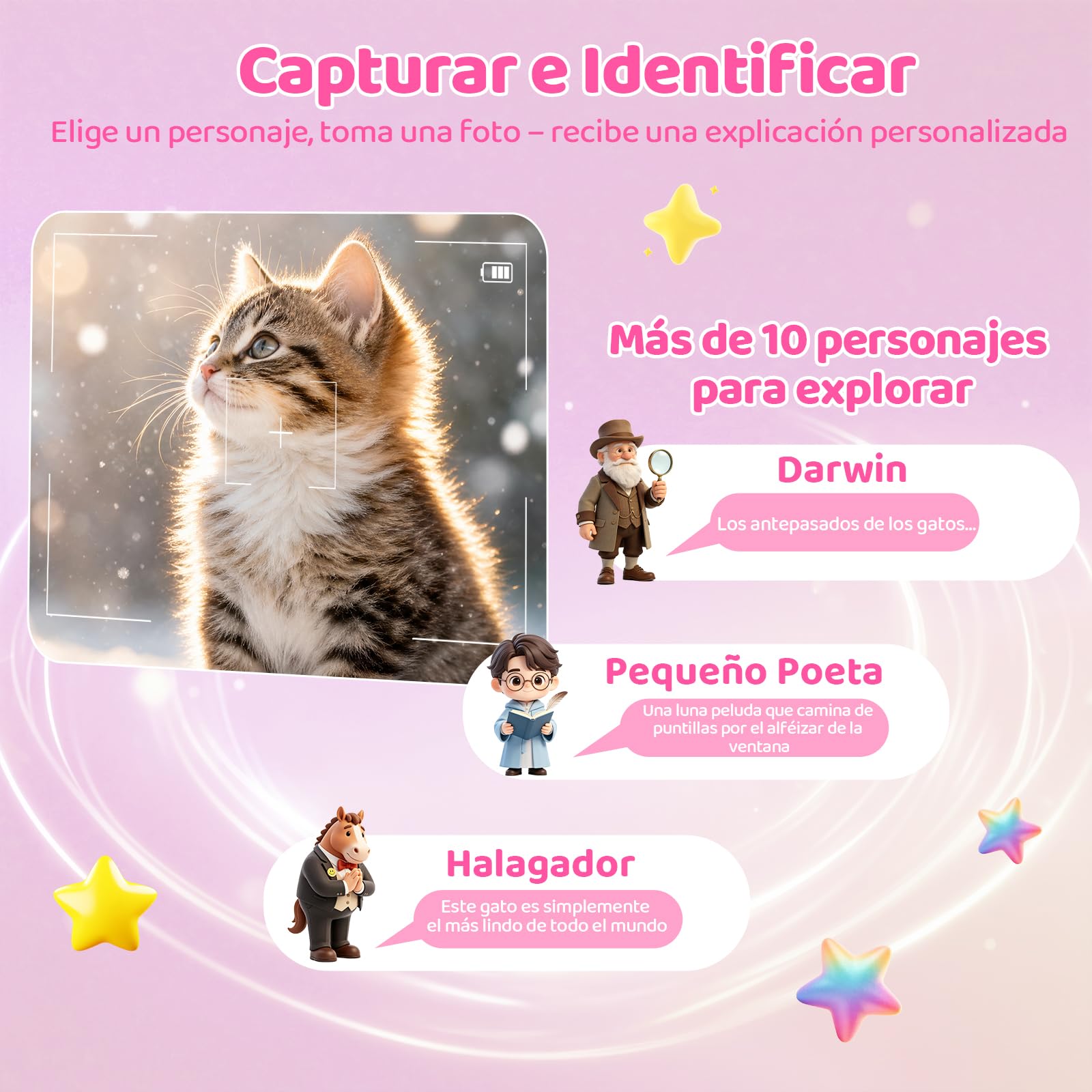 CHAKEYAKE Camara Fotos Infantil Instantanea, Reconocimiento de Voz e Imagen AI, Cámara Digital Infantil 2.4 Pulgadas, Fotografía y Vídeo, Pegatinas Creativas, Filtros, Regalo para Niños Niñas, Rosa
