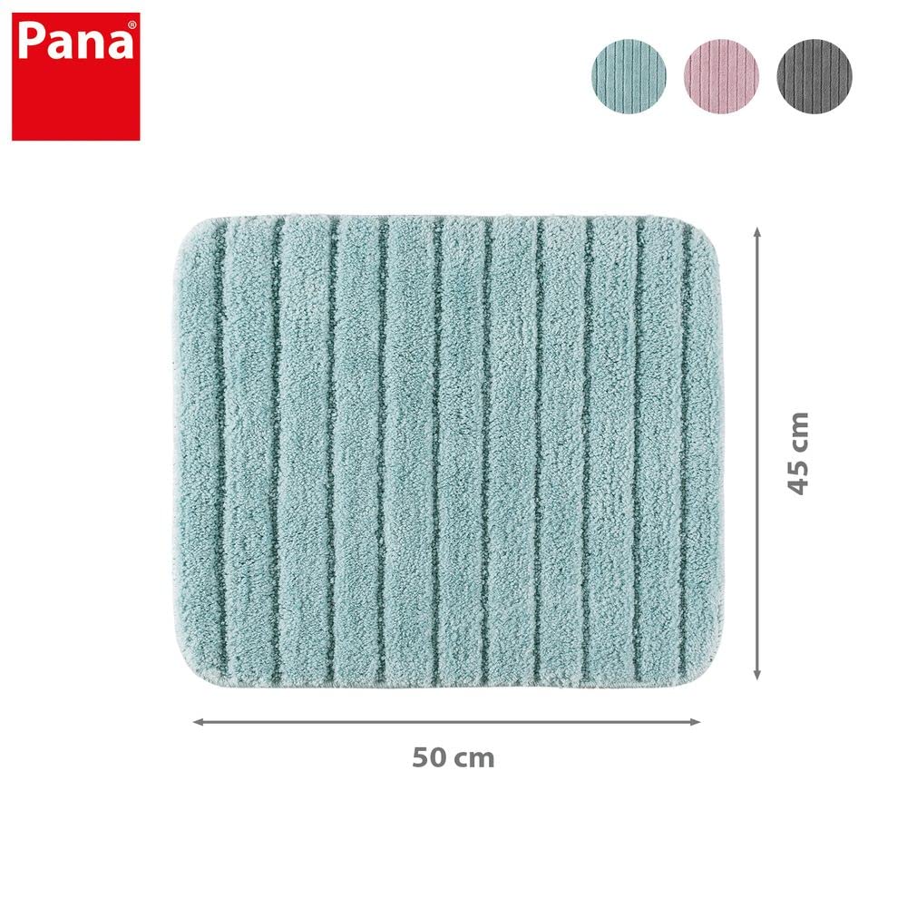 PANA® Dywanik do toalety bez wycięcia (45 x 50 cm) • Mata łazienkowa antypoślizgowa z wzorem w paski, jako dywanik pod prysznic i wannę, kolor: miętowy