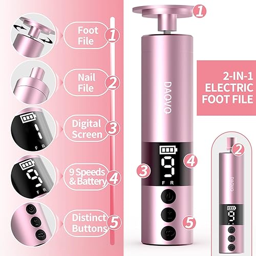 Miniatura 7 de Removedor de callos eléctrico 2 en 1, amoladora eléctrica recargable por USB con discos de papel de lija de grano 80120 y pantalla digital,