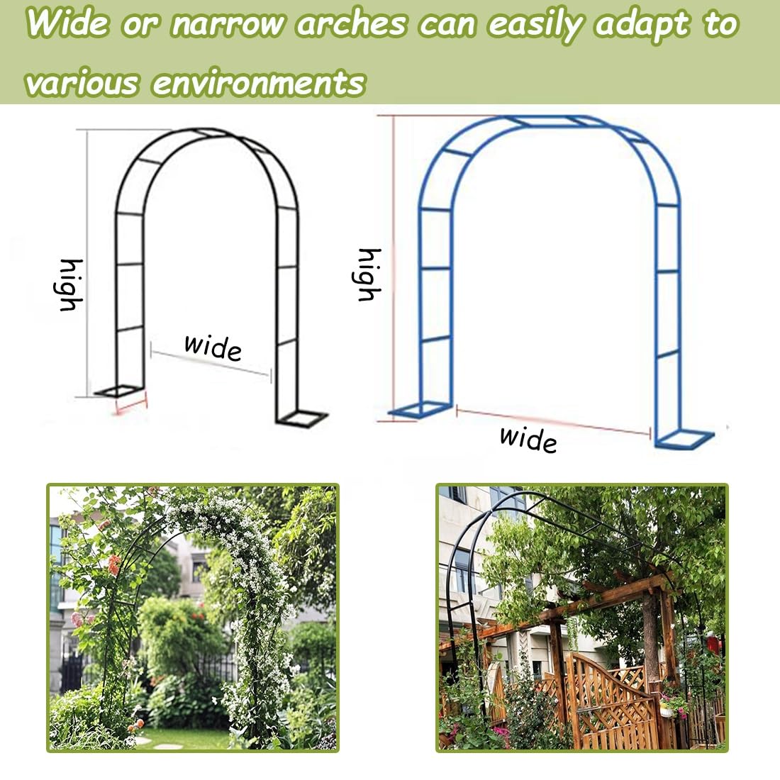 Breiter Stahlrosenspalier schwarz Rankhilfe für Pflanzen & Gurken - Gartendeko Indoor/Outdoor - 180cm B x H - Perfekt für Veranstaltungen & Terrassen