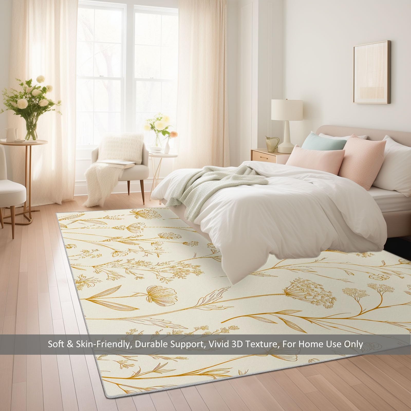 Ultramiękki dywanik flanelowy 120 x 180 cm w stylu akwarelowym w stylu kwiatowym, nowoczesny antypoślizgowy i zmywalny dywan do salonu i sypialni - wzór 3D, krótkie włosie i łatwy do czyszczenia