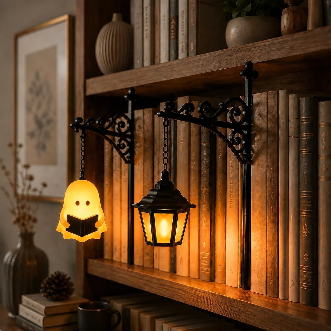 ENCOMAG Bookshelf Lamp, Vintage Hanging LED Bookshelf Lights (A+B)