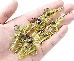 Kit de Pesca com 10 Iscas Artificiais de Camarão em Silicone Aromatizado com Anzol