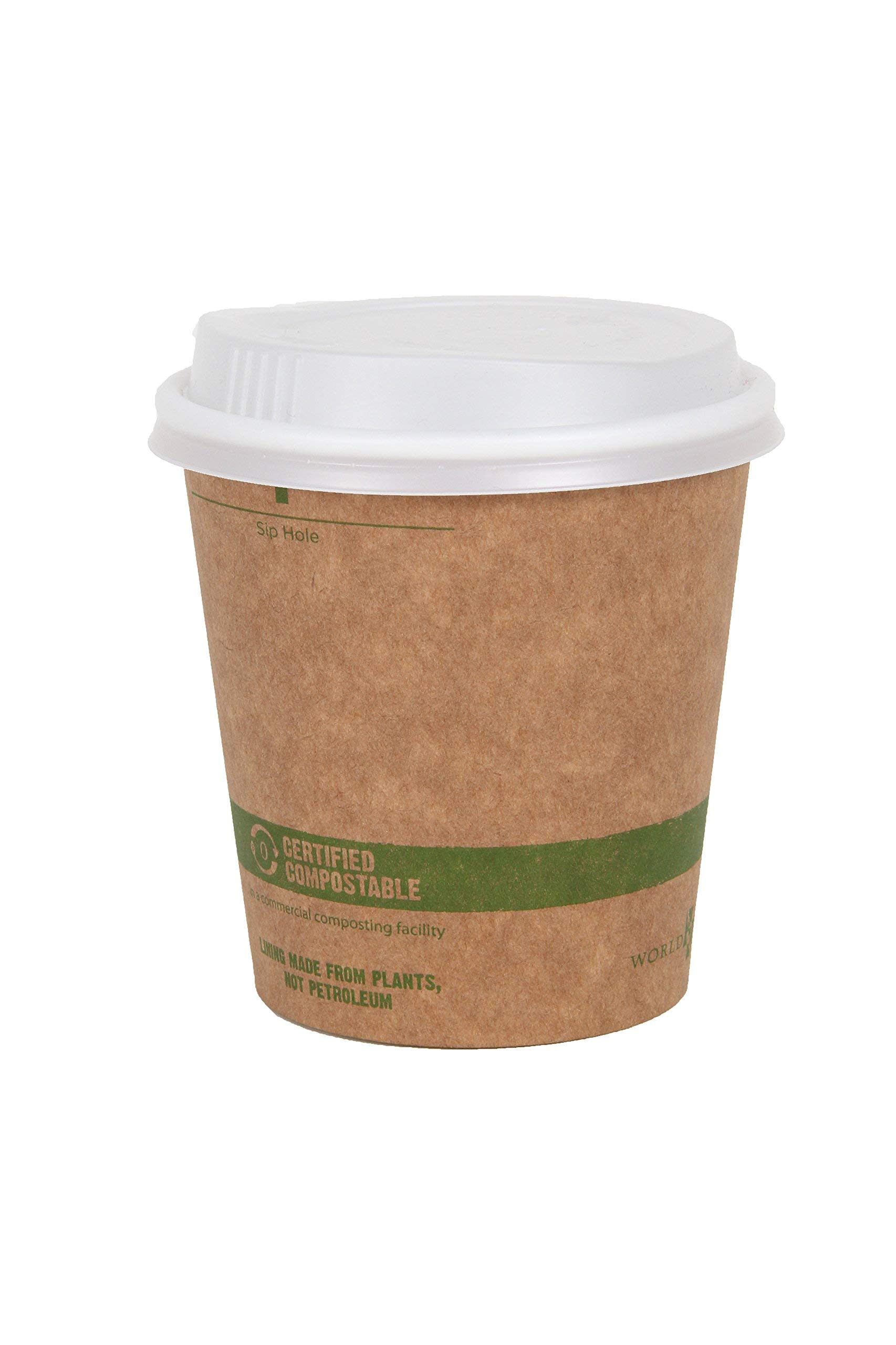 World Centric100% Biodegradable, 100% Compostable Paper PLA-Lined 12 Ounce Kraft Coffee Hot Cup and Lid Combo, 100 Pack