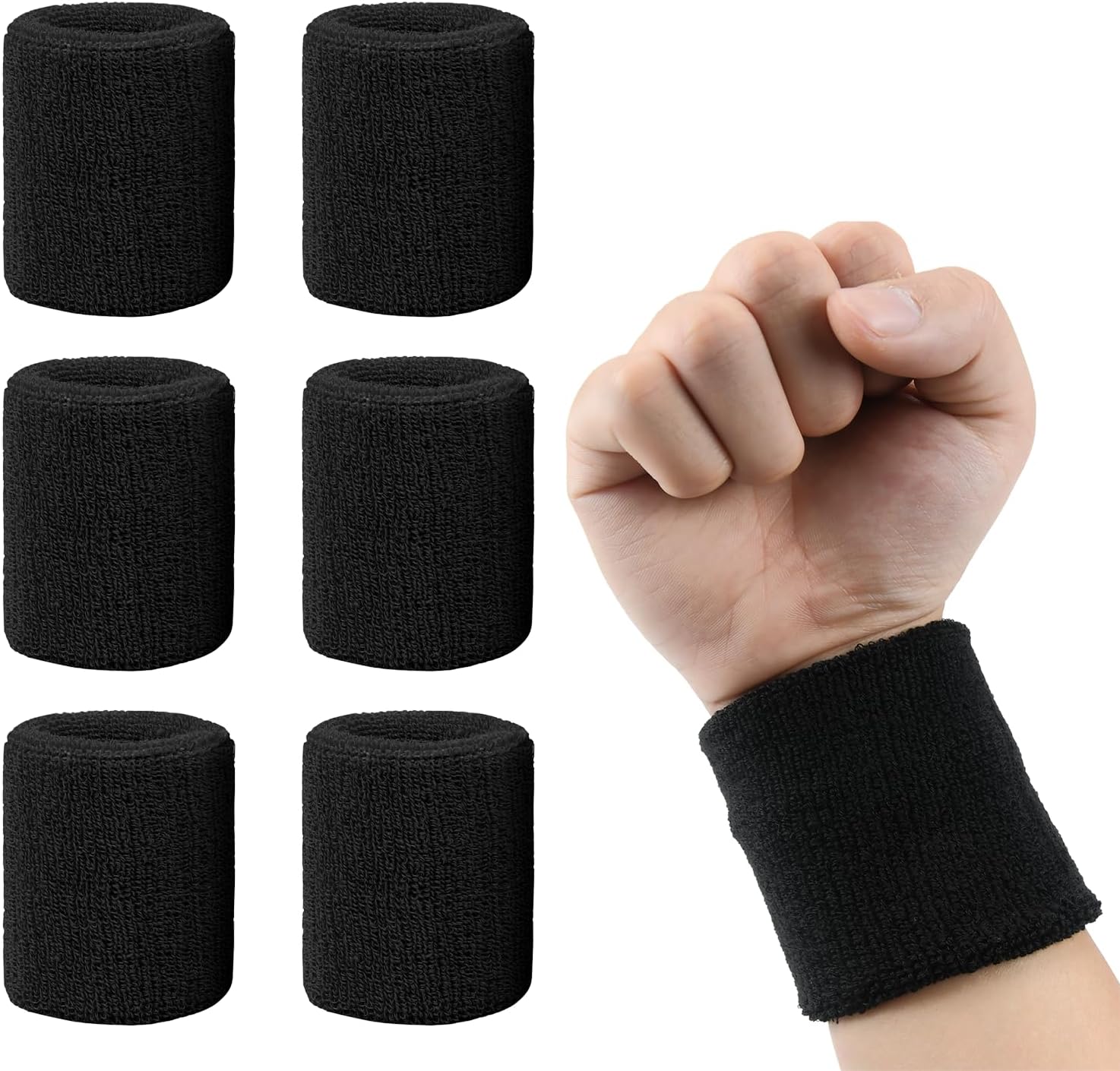 Generic 6 Pack Sweatbands Sports Wristband, Men & Women Wristbands, Breathable Cotton Sweatbands for Working Out, Running Athletic Sports, Basketball, Football, Black