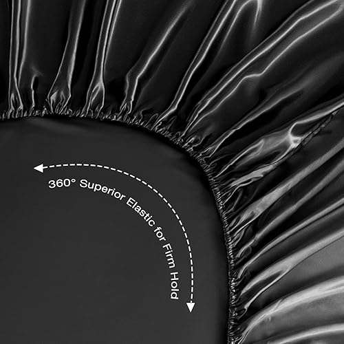 Miniatura 5 de HENGWEI - Juego de sábanas de seda de tamaño matrimonial, 4 piezas, juego de sábanas refrescantes con microfibra sedosa, resistente a las arrugas,