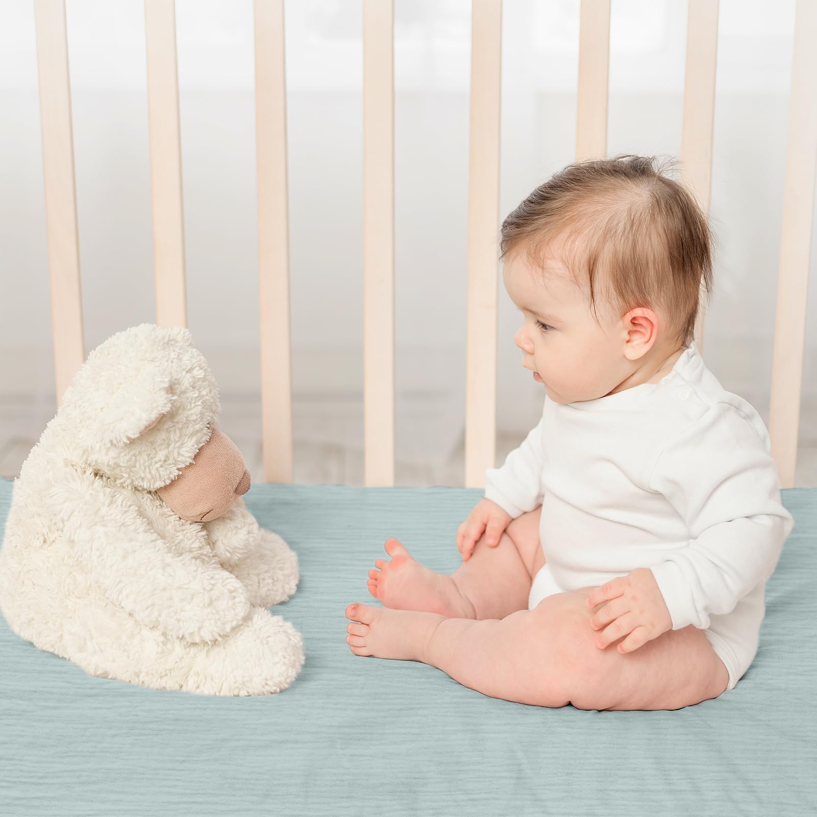 Gllquen Baby Confezione da 3 lenzuola in mussola per mini culla, traspiranti, con angoli, in morbido cotone confortevole, per neonati e ragazze, con angoli universali, per mini culla, 96,5 x 66 cm