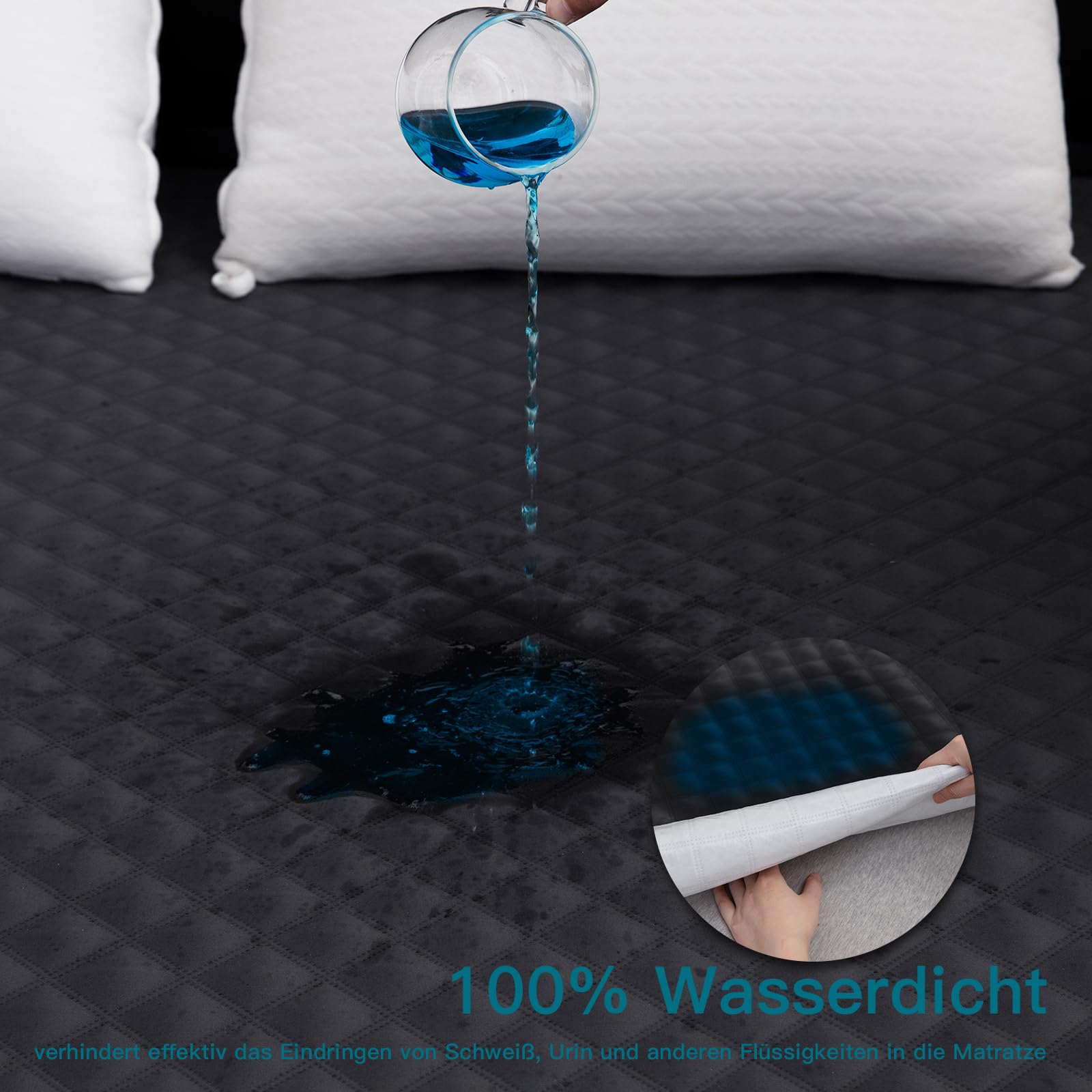 Arcona Matratzenschoner wasserdicht, Atmungsaktive Wasserdichter Matratzenschoner, Nässeschutz Matratzenauflage 180x200, Dunkelgrau Matratzenschutz, Inkontinenzunterlage Waschbar für Bett