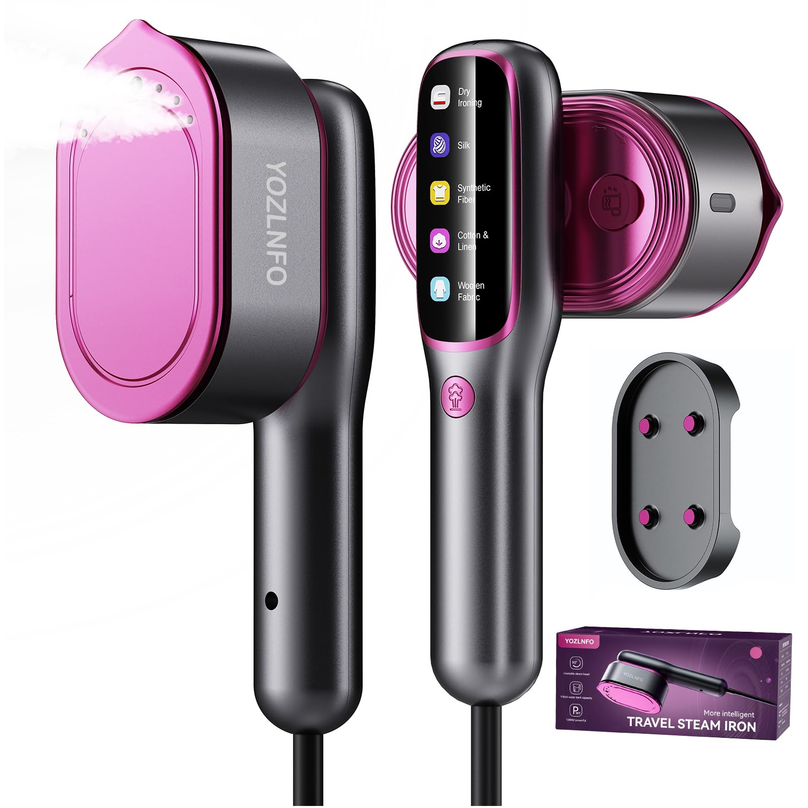 Travel Steamer for Clothes Portable: 2-in-1 Mini Handheld Garment Steamer Iron - 15s Heat Up & 5 Adjustable Steam - Large Ceramic Panel - 110-120V