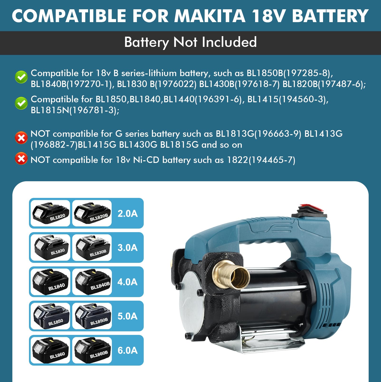 Pompe à Gasoil Sans Fil 45L/min compatible avec Makita 18 V