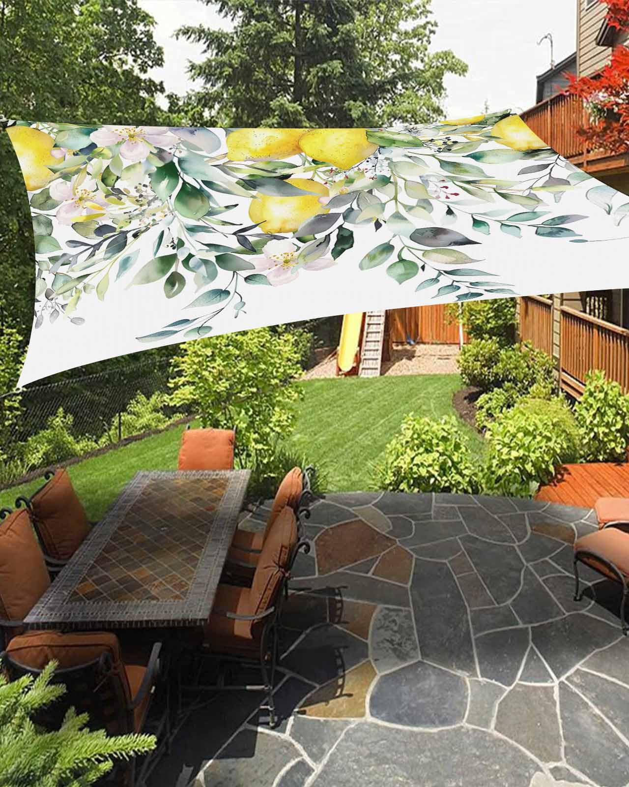 Sage Green Eucalyptus Sun Sail Shades Rectangle Canopy,Sunlight Block Heavy Duty Curved Backyard Shade Cover,Waterproof Sun Shades for Patios Garden Outdoor,6.5'x10' Yellow Lemon Floral Spring Summer