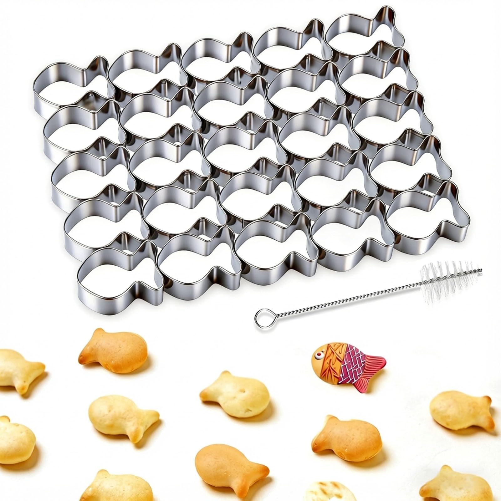 AIERSA Gold Fish Cracker Cutter,25 Cavity Fish Cookie Cutter,Mini Gold Fish Shapes Molds for Cookie,Non-stick Dough, Stainless Steels Cookie Cutters Mold for Baking