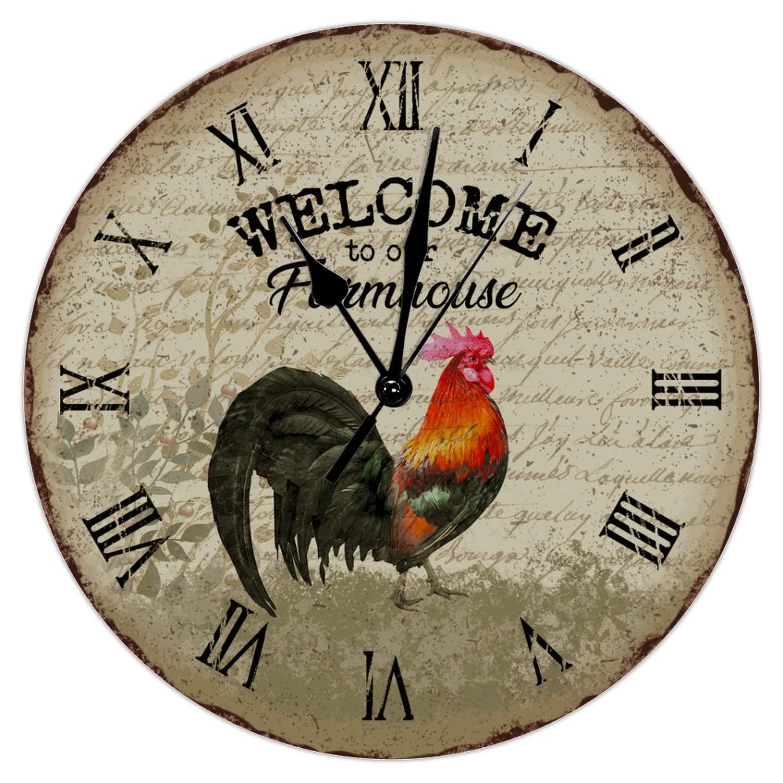 Horloge murale decorative à quartz coq de ferme 38,1 cm style toscane