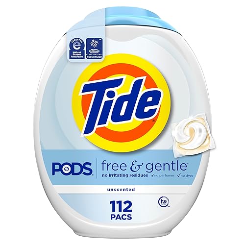 Tide PODS Free & Gentle Laundry Detergent Soap Pacs, 112 Count, Tide PODS Laundry Detergent, Laundry Detergent Pacs, Laundry PODS Detergent