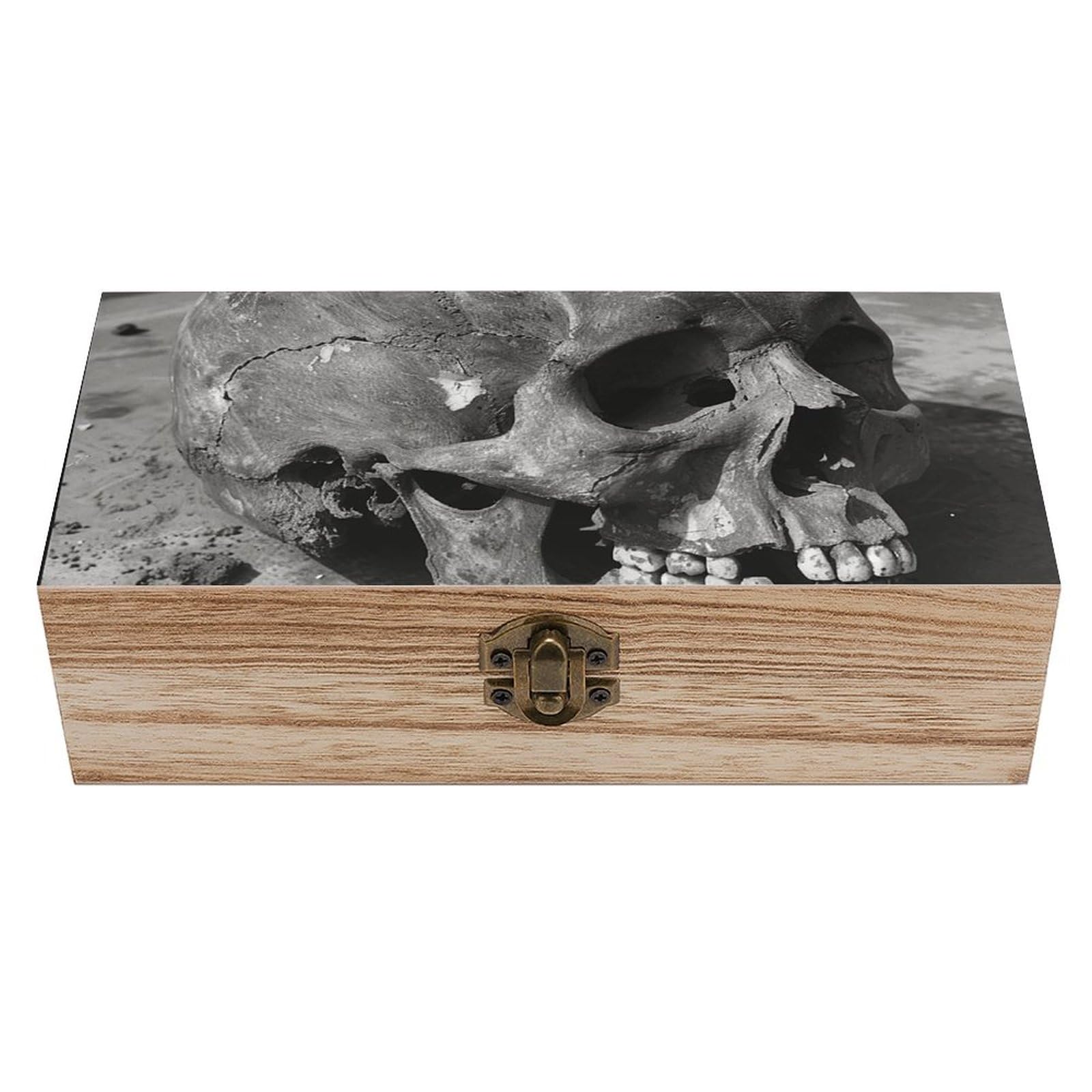 NTVOWPZO Wooden Storage Box Ancient Human Skull Wood Gift Box with Hinged Lid Vintage Decorative Boxes Jewelry Memory Box for Jewelry Art Hobbies Home Storage Treasure Keepsake Gift