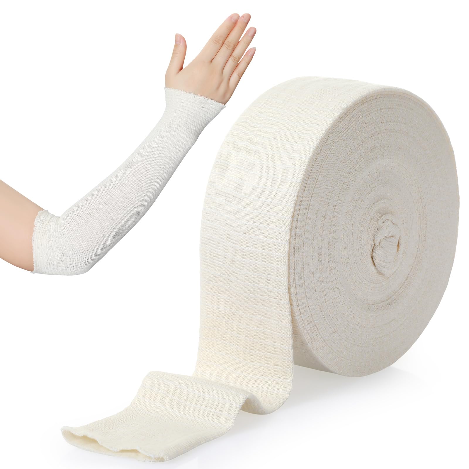 Photect Tubular Bandages 49ft Elastic Tubular Support Bandage Gauze Bandage Roll Washable Reusable Elasticated Stretch Cotton Bandage for Arms Legs Knees Sports, Beige (Size B)